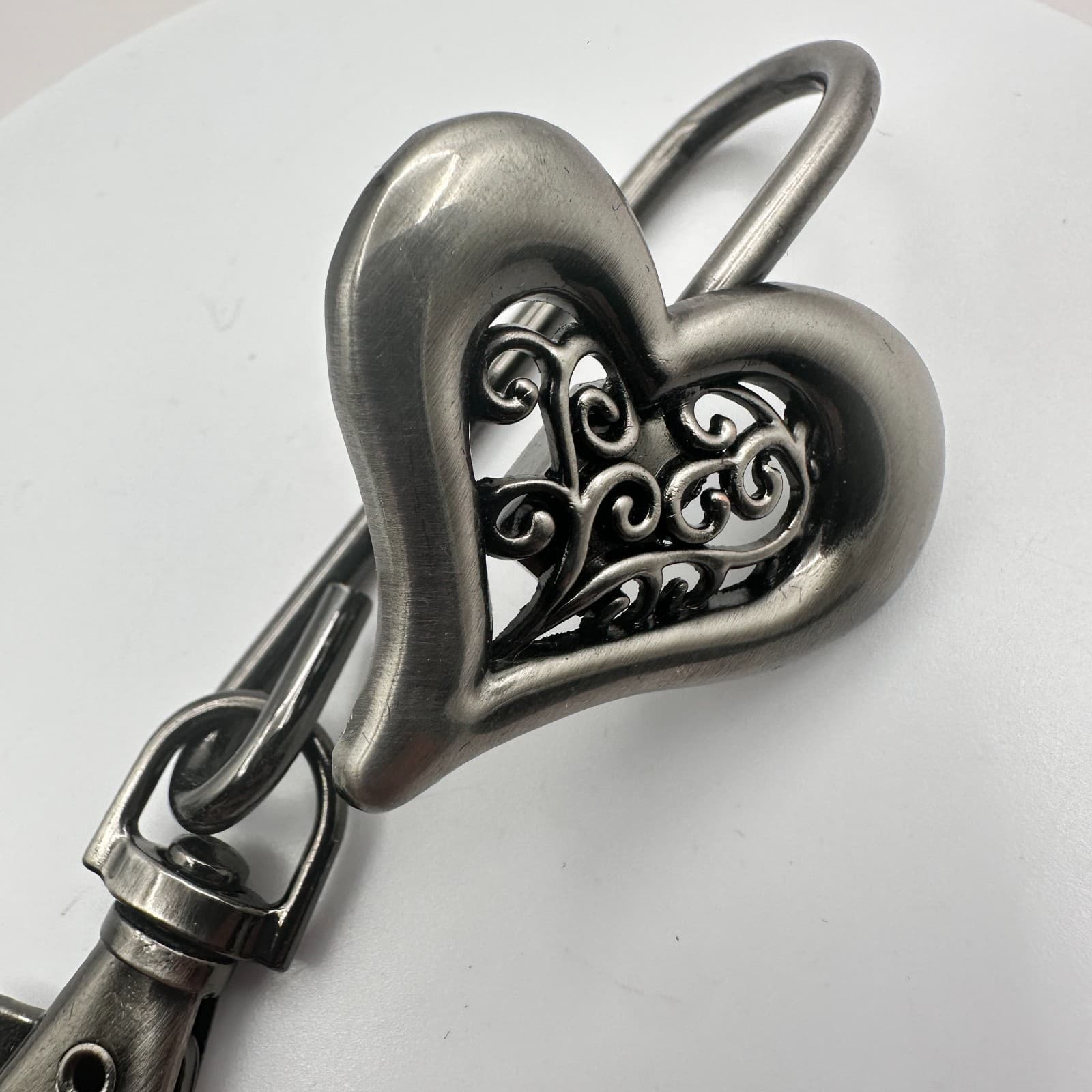 Vintage 90s Silver Tone Filigree Open Heart Key Finder Purse Hook Accessory - Thumbnail 3