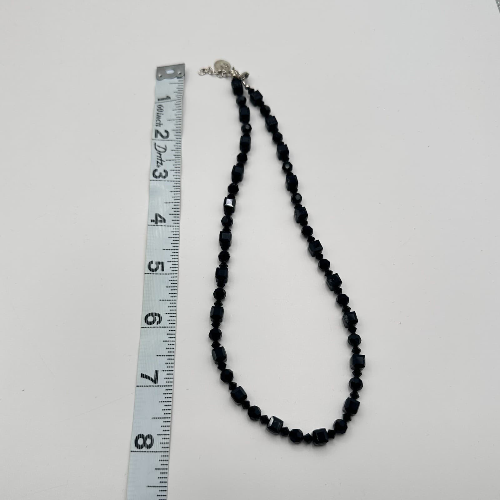 Vintage 80s Beaded Strand Necklace Glass Cube Round Multi Shape Black - Thumbnail 7