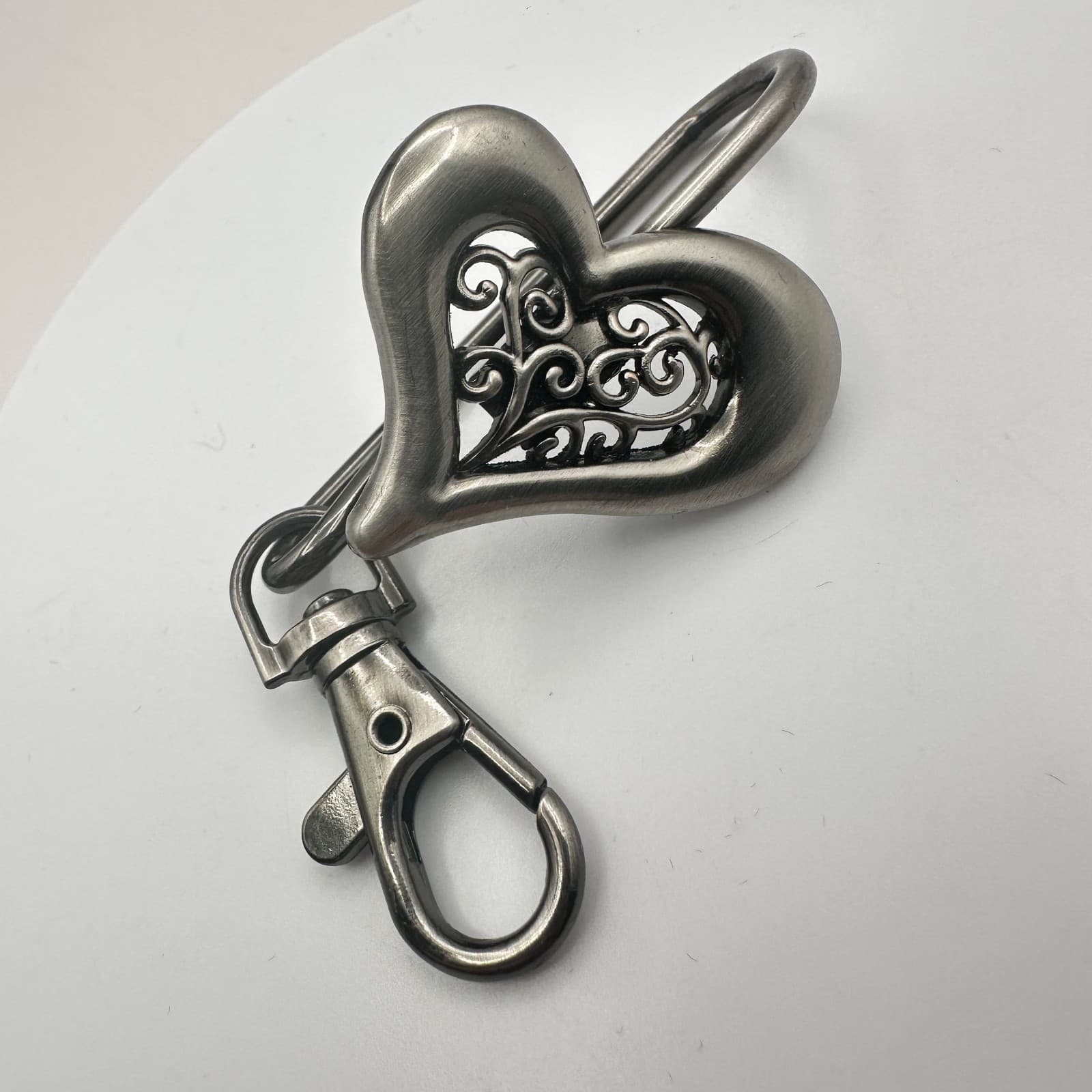 Vintage 90s Silver Tone Filigree Open Heart Key Finder Purse Hook Accessory - Thumbnail 6