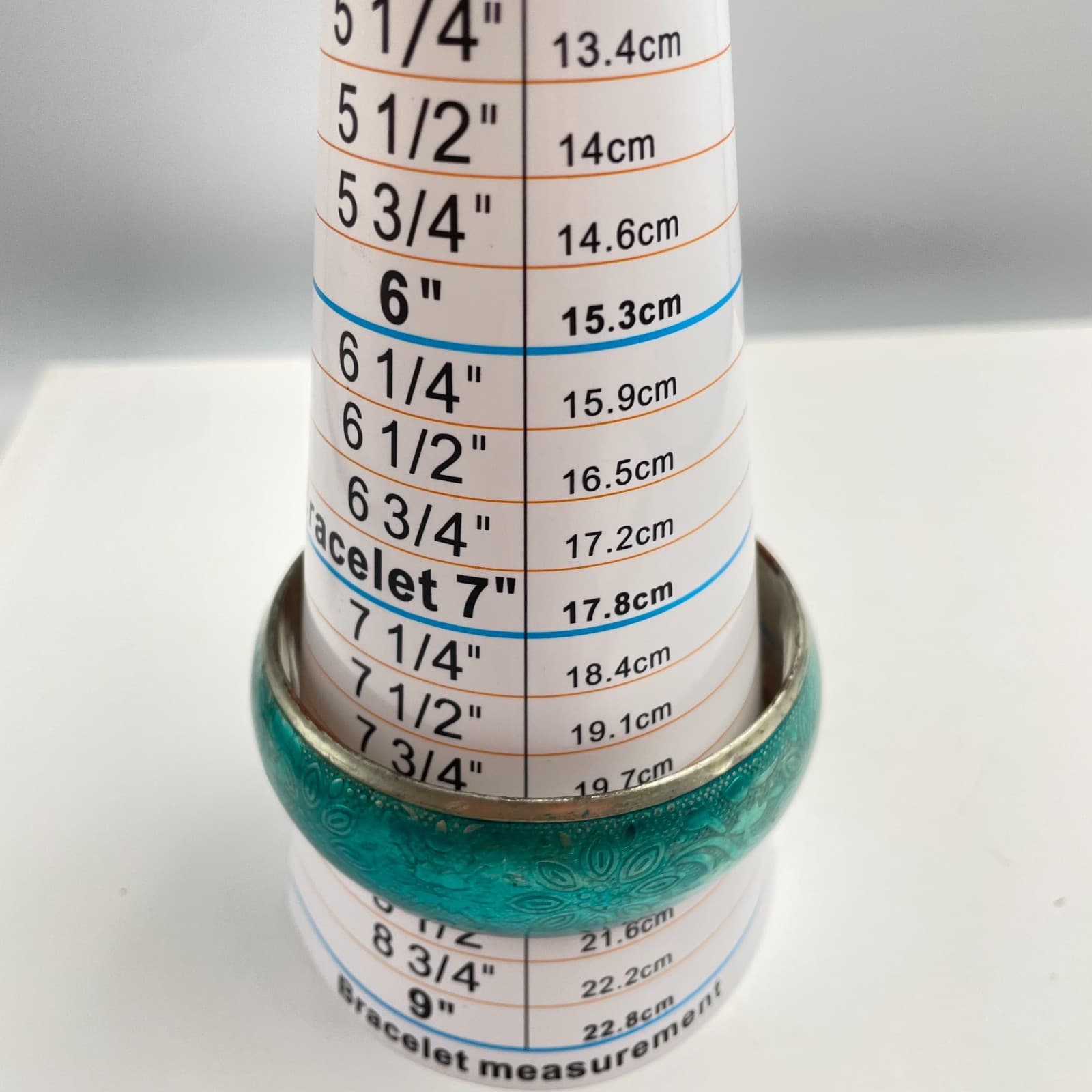 Vintage 80s Teal Enamel Floral Bangle Bracelet Silver Tone Boho Ethnic Jewelry - Thumbnail 9