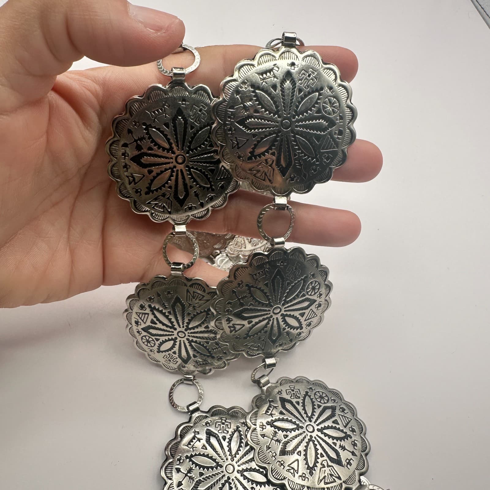 Vintage Y2K Silver Tone Concho Necklace Statement Women's Classic Jewelry - Thumbnail 7