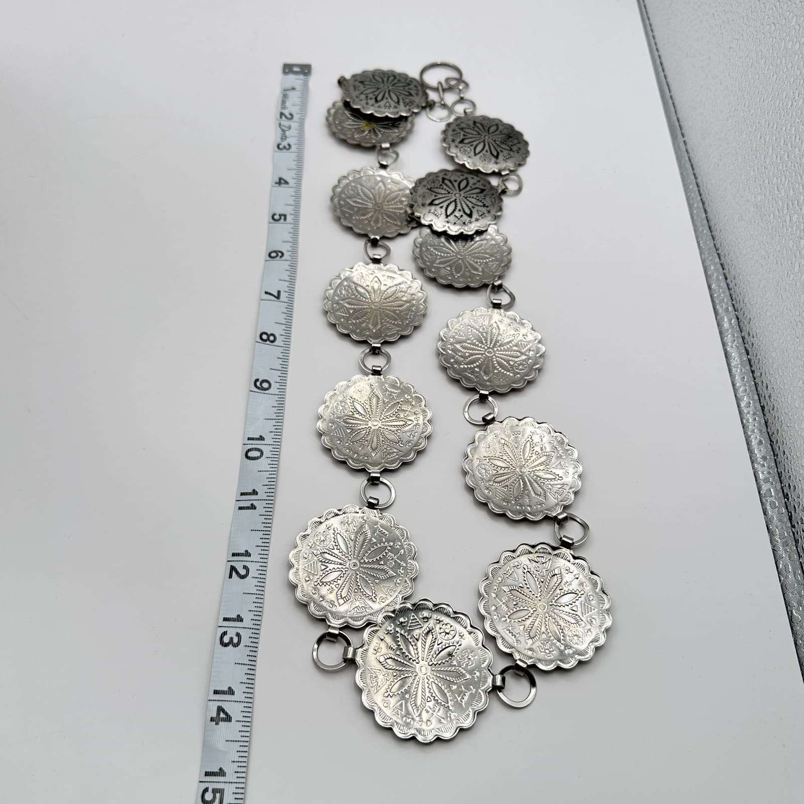 Vintage Y2K Silver Tone Concho Necklace Statement Women's Classic Jewelry - Thumbnail 8