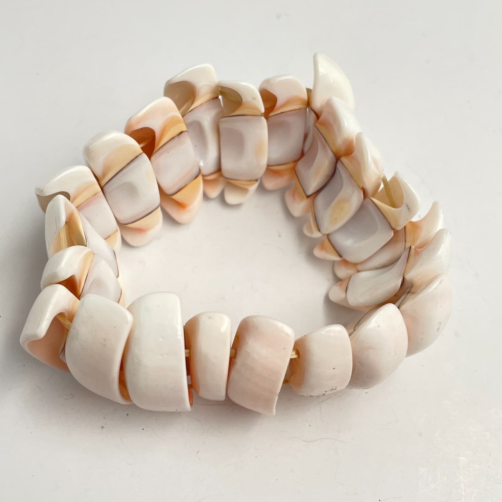 Vintage 90s White Shell Stretch Bracelet Boho Chunky Coastal Statement Jewelry - Image 1