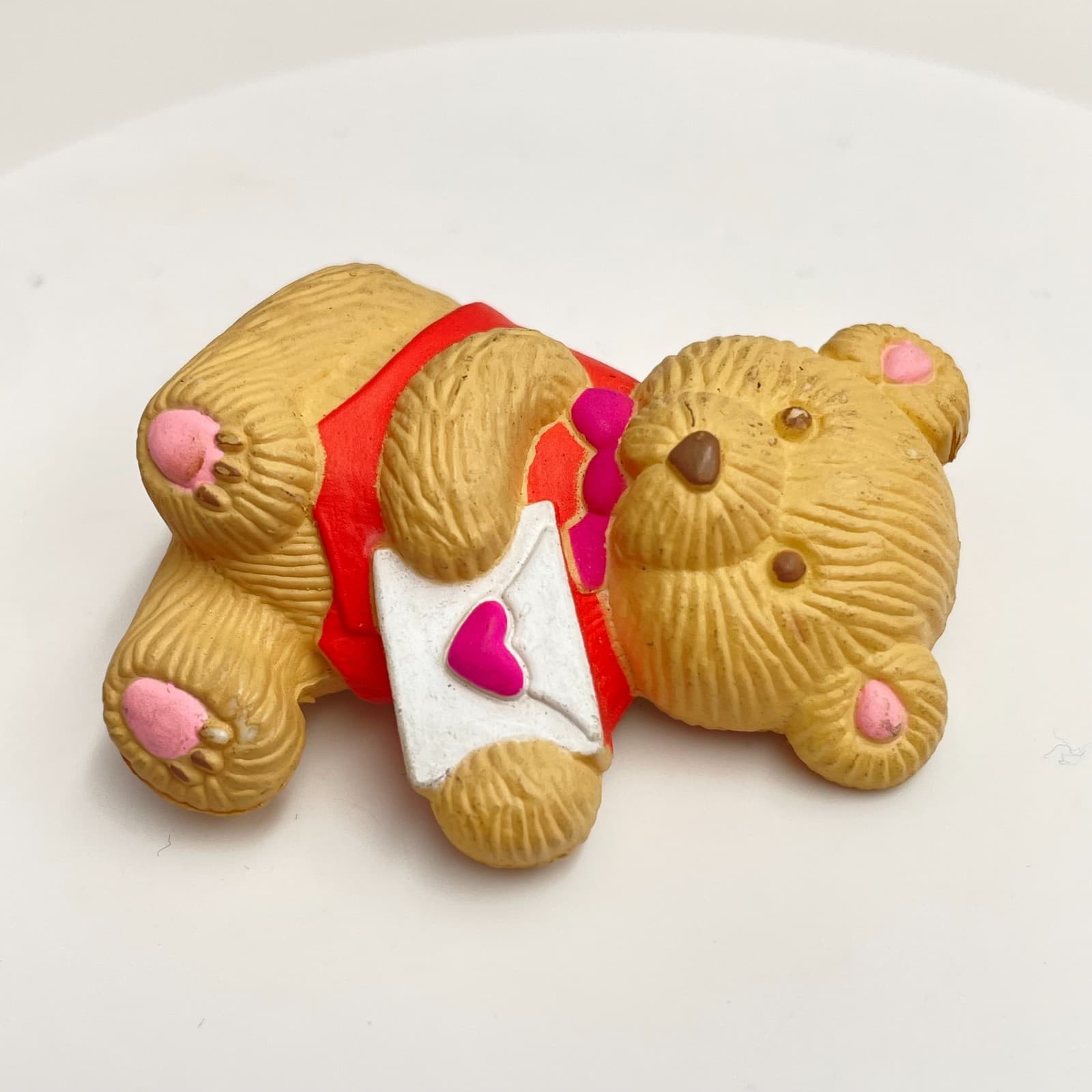 Vintage 90s GGI Valentine Teddy Bear Brooch Pin Red Shirt Love Letter Pink Heart - Thumbnail 2