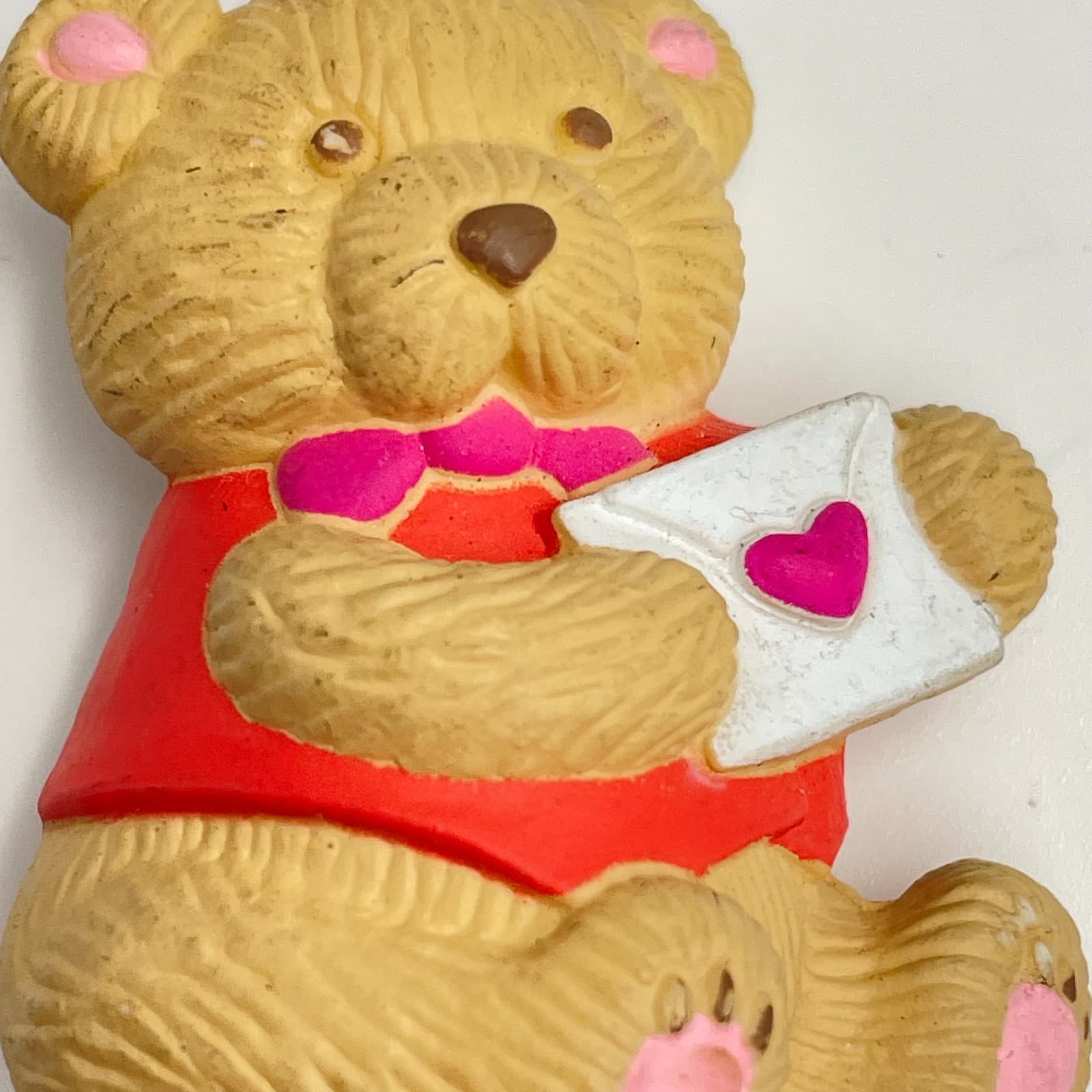 Vintage 90s GGI Valentine Teddy Bear Brooch Pin Red Shirt Love Letter Pink Heart - Thumbnail 7