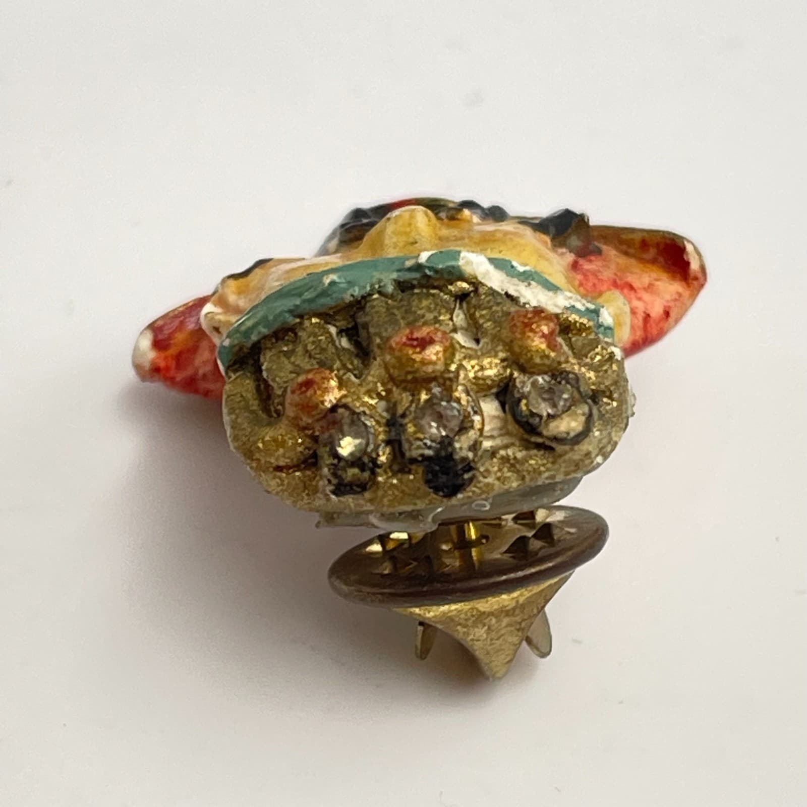 Vintage 90s Asian Wise Man Brooch Pin Hand Painted Rhinestone Gold Tone Boho - Thumbnail 5