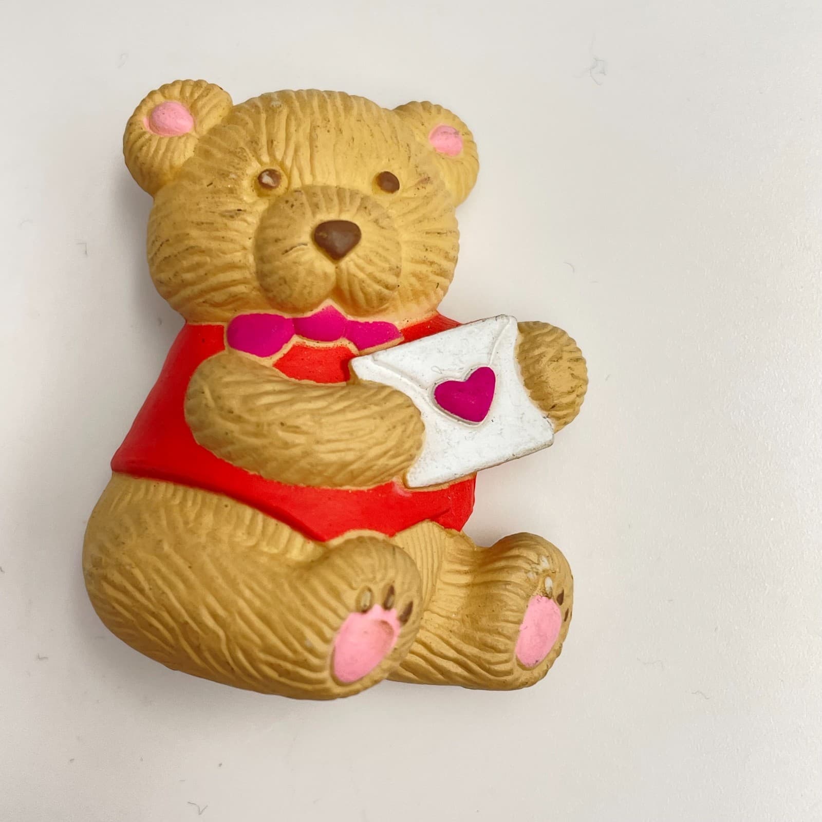 Vintage 90s GGI Valentine Teddy Bear Brooch Pin Red Shirt Love Letter Pink Heart - Image 1