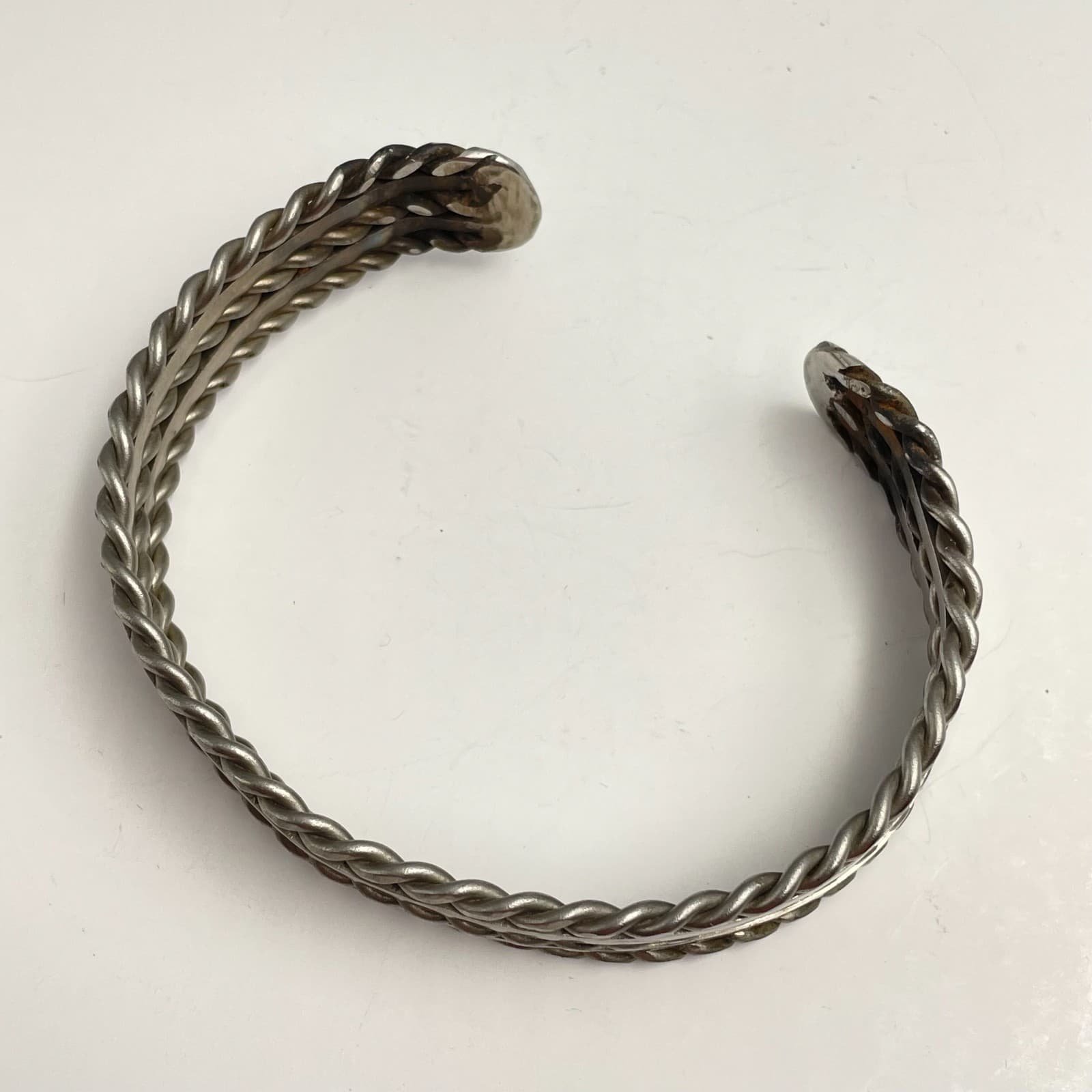 Vintage 90s Silver Tone Twisted Cable Cuff Bracelet Boho Minimalist Jewelry - Thumbnail 2