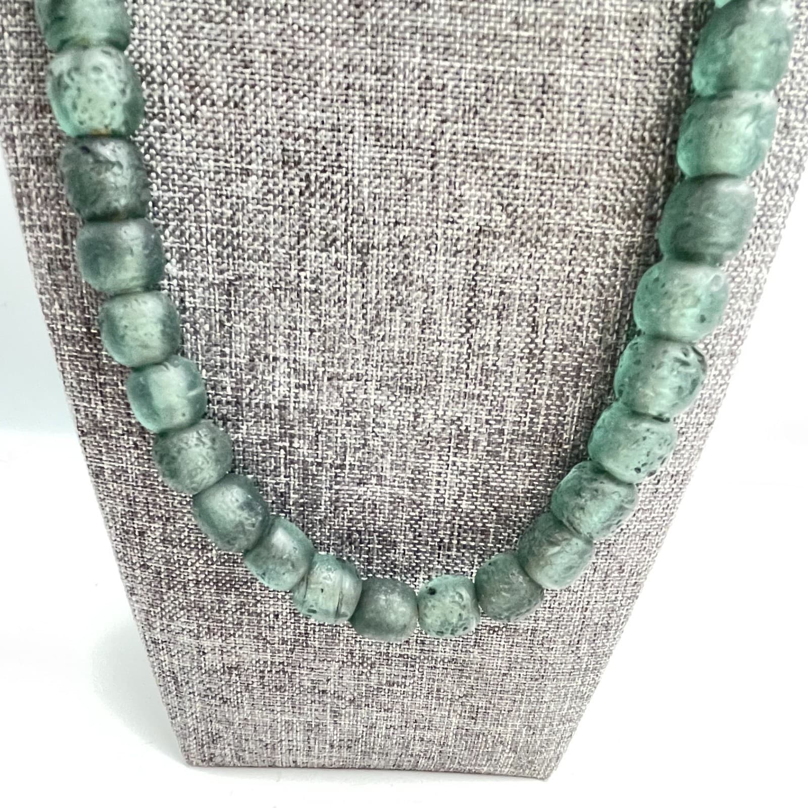 Vintage 90s Teal Green Recycled Glass Beaded Necklace Boho Women's Jewelry - Thumbnail 4
