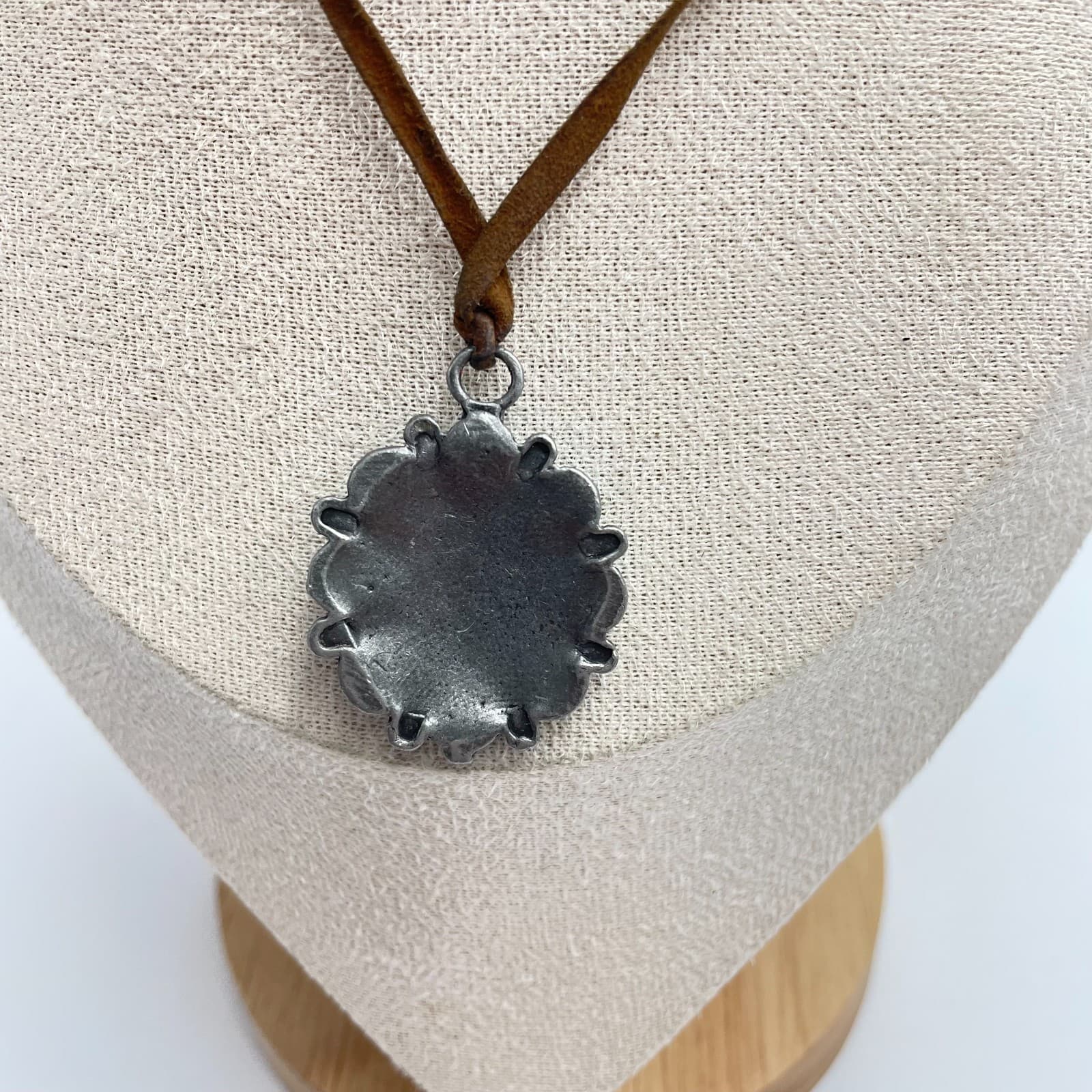 Vintage 90s Turquoise Faux Stone Floral Pendant Necklace Women's Classic Jewelry - Thumbnail 5