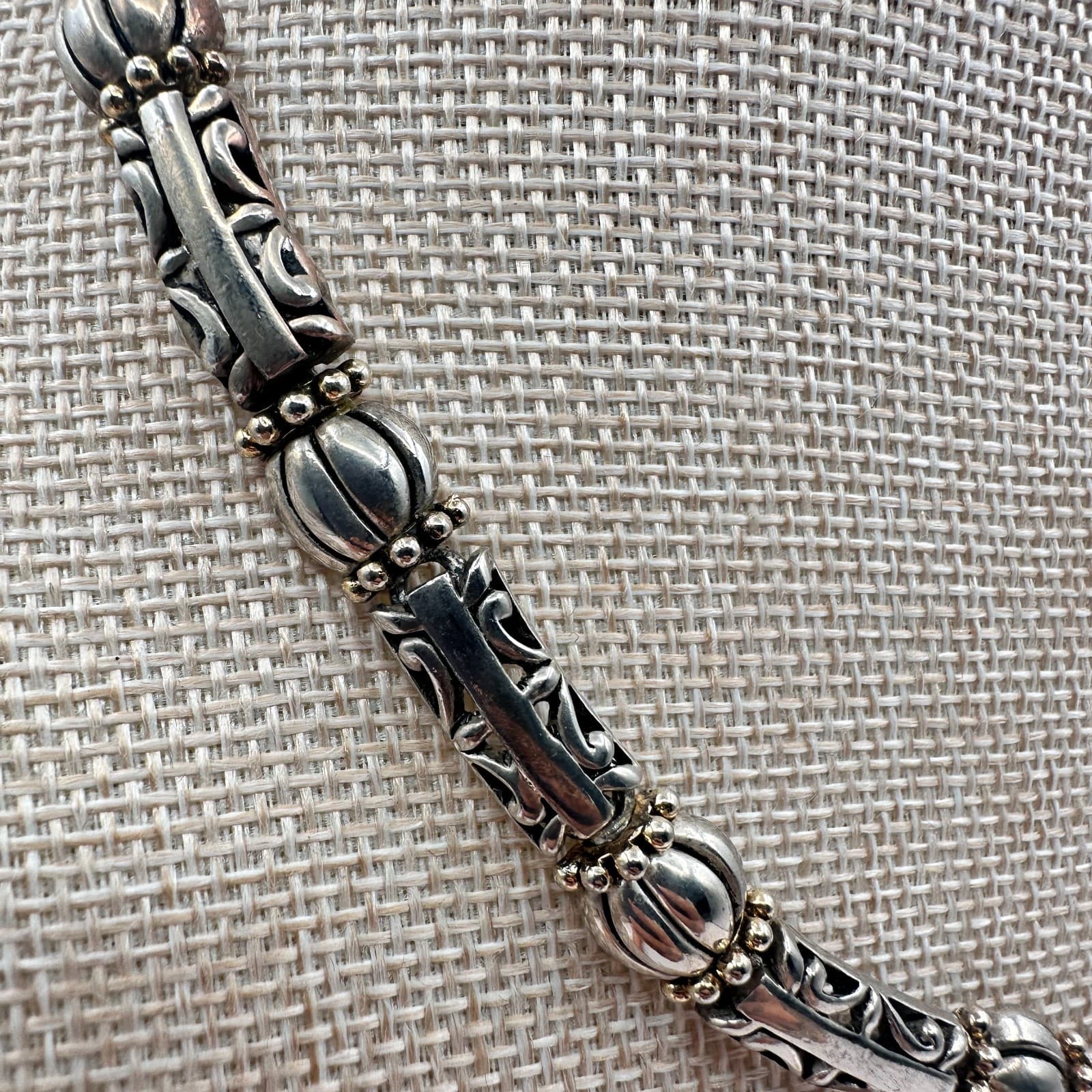 Vintage 80s Women Necklace OS Filigree Barrel Bead Silver Tone Jewelry - Thumbnail 3