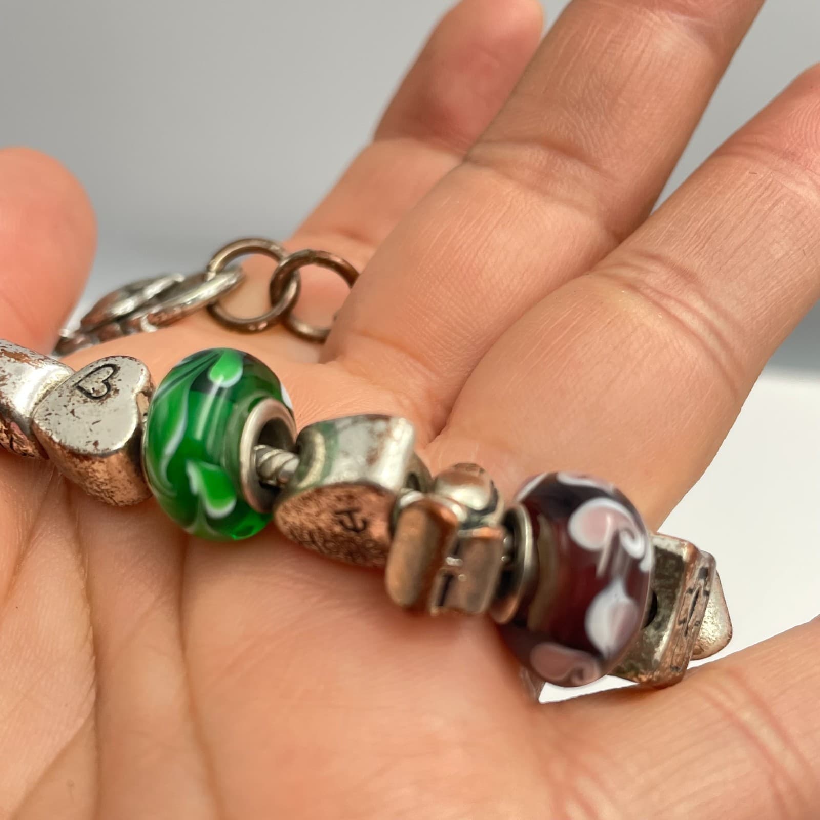 Vintage Y2K Silver Charm Bracelet Beaded Faith Hope Love Religious Jewelry - Thumbnail 6