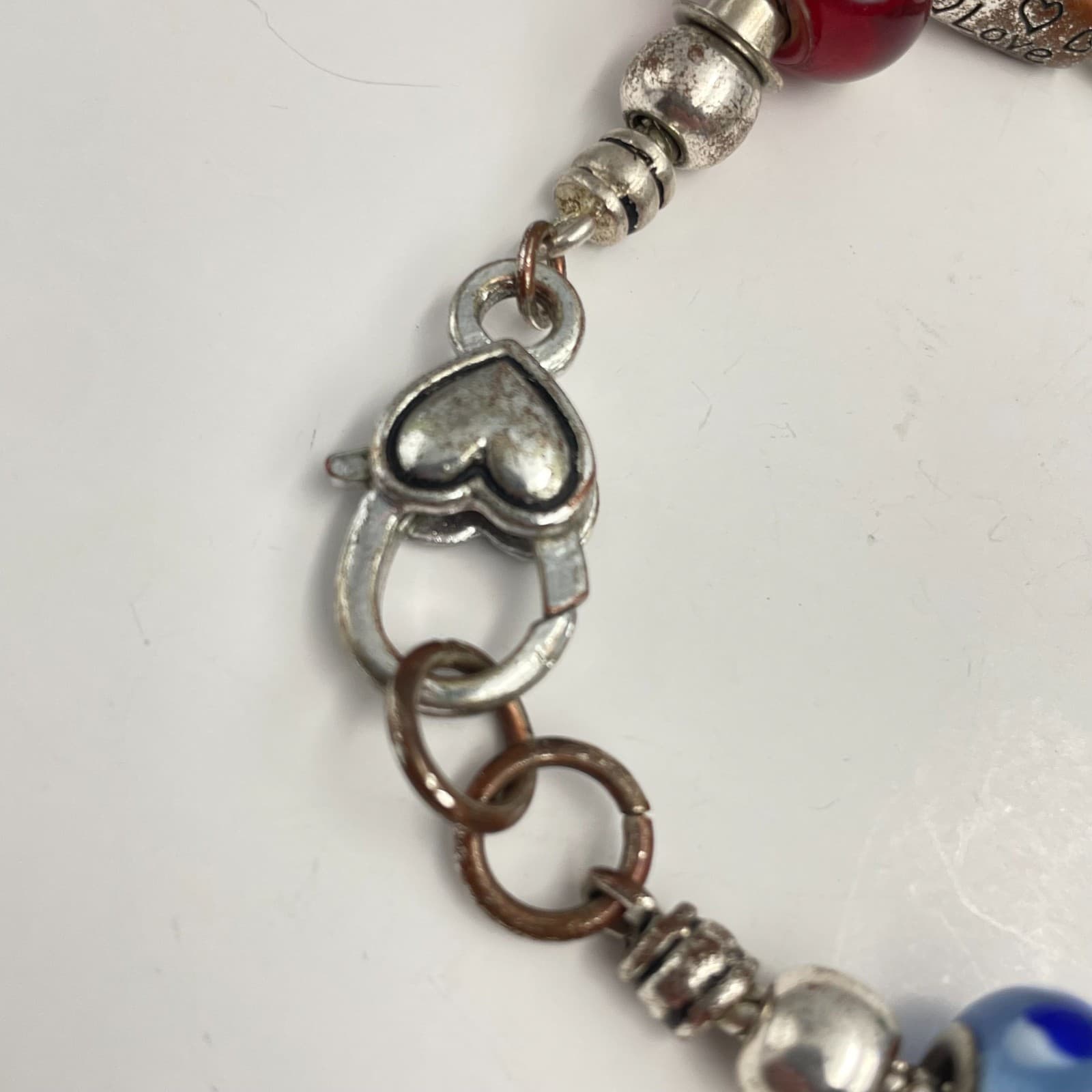 Vintage Y2K Silver Charm Bracelet Beaded Faith Hope Love Religious Jewelry - Thumbnail 4