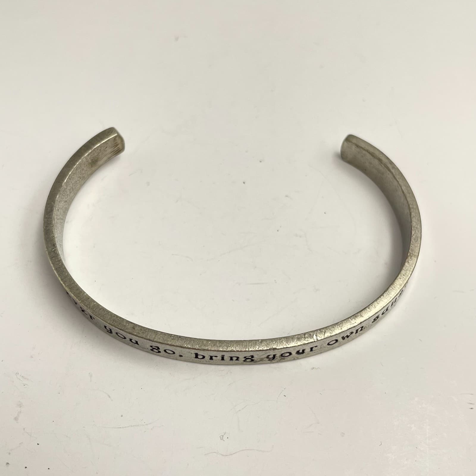 Vintage 90s SilverTone Quote Cuff Bracelet "Bring Your Own Sunshine" Inspiration - Image 1