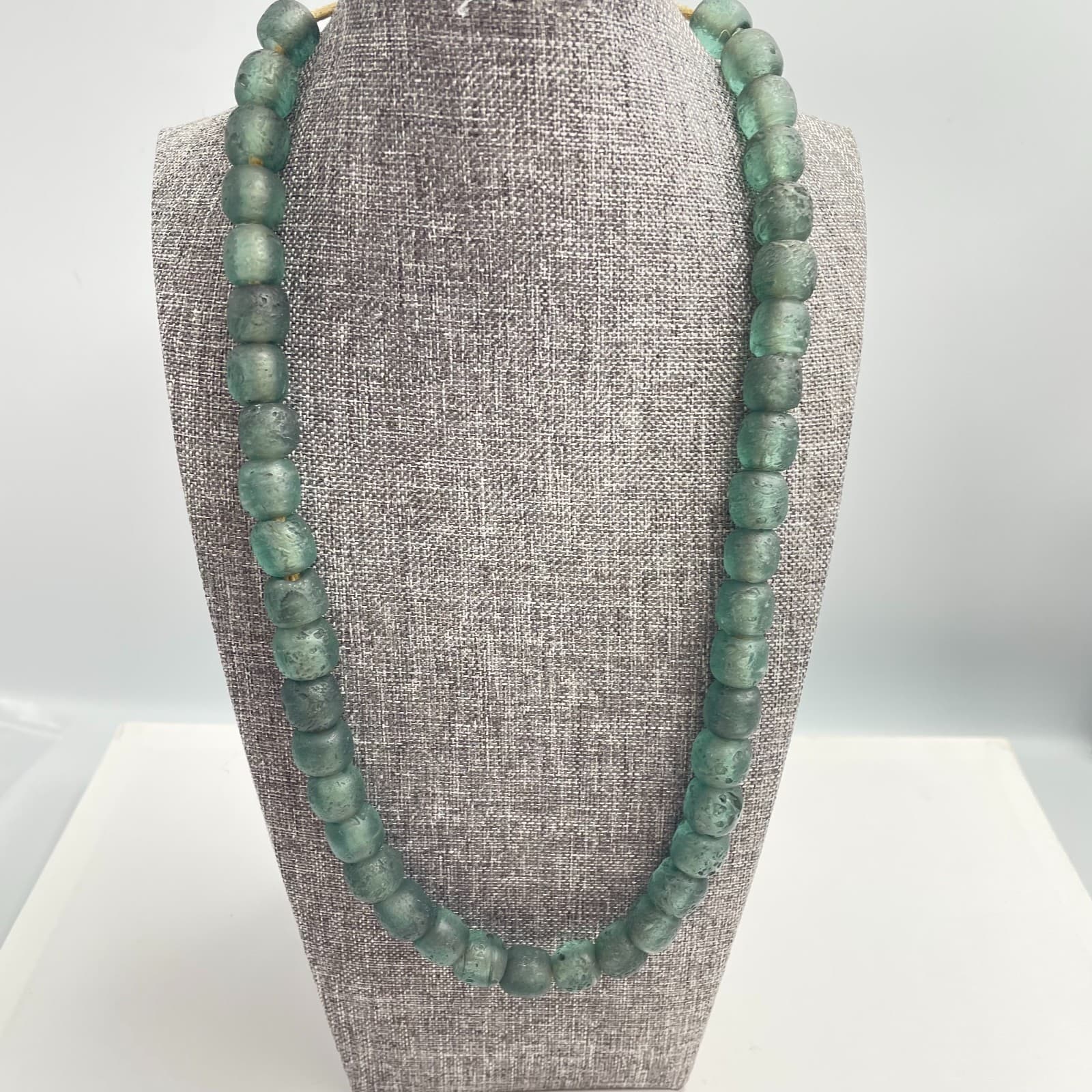 Vintage 90s Teal Green Recycled Glass Beaded Necklace Boho Women's Jewelry - Image 1