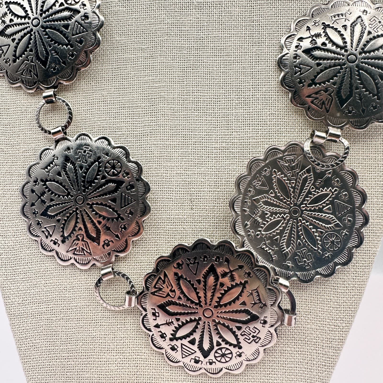 Vintage Y2K Silver Tone Concho Necklace Statement Women's Classic Jewelry - Thumbnail 4