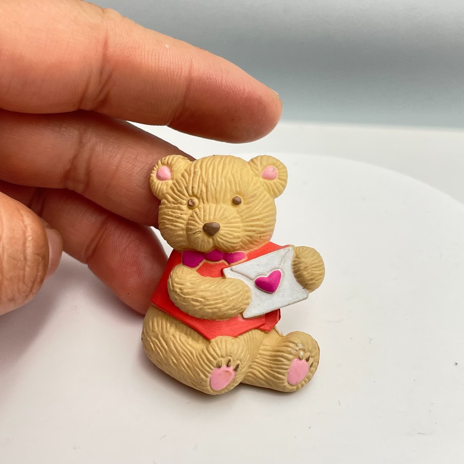 Vintage 90s GGI Valentine Teddy Bear Brooch Pin Red Shirt Love Letter Pink Heart - Thumbnail 6