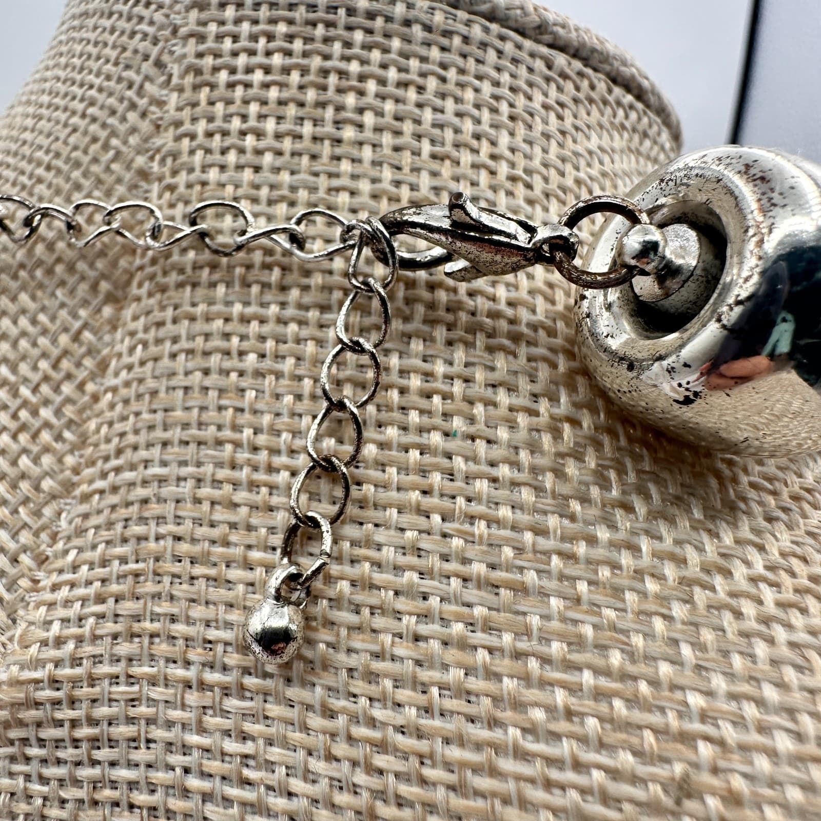 Vintage 80s Women Necklace Round Statement Pendant Multi Cord Silver Tone Black - Thumbnail 4