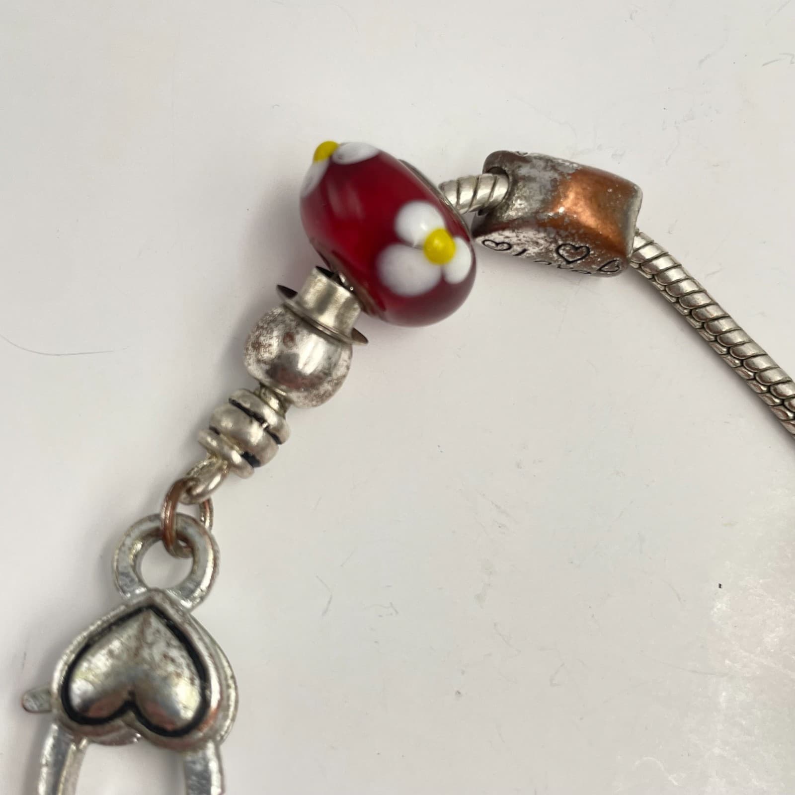 Vintage Y2K Silver Charm Bracelet Beaded Faith Hope Love Religious Jewelry - Thumbnail 3