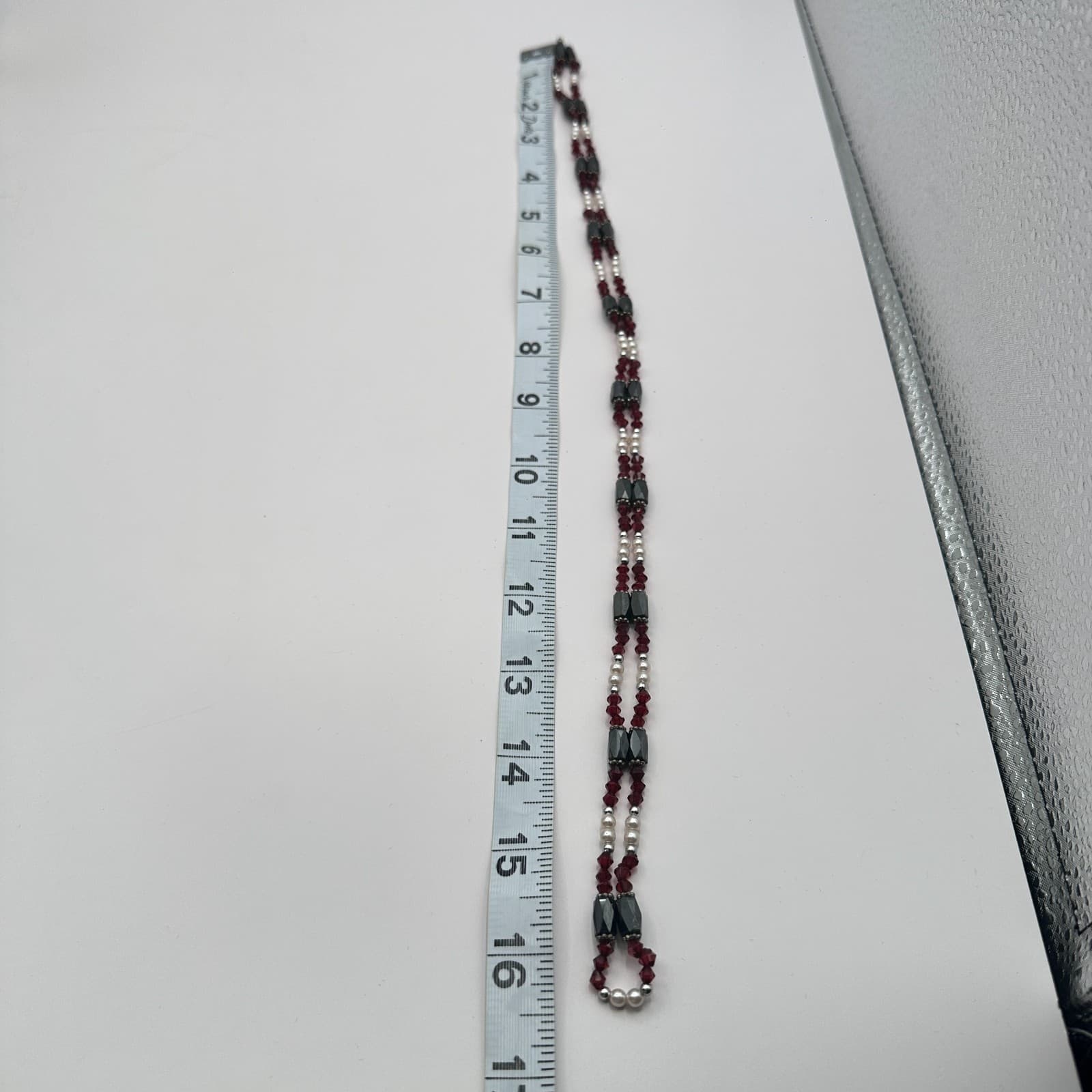 Vintage Y2K Silver Tone Faux Pearl Red Beaded Necklace Women's Classic Jewelry - Thumbnail 6