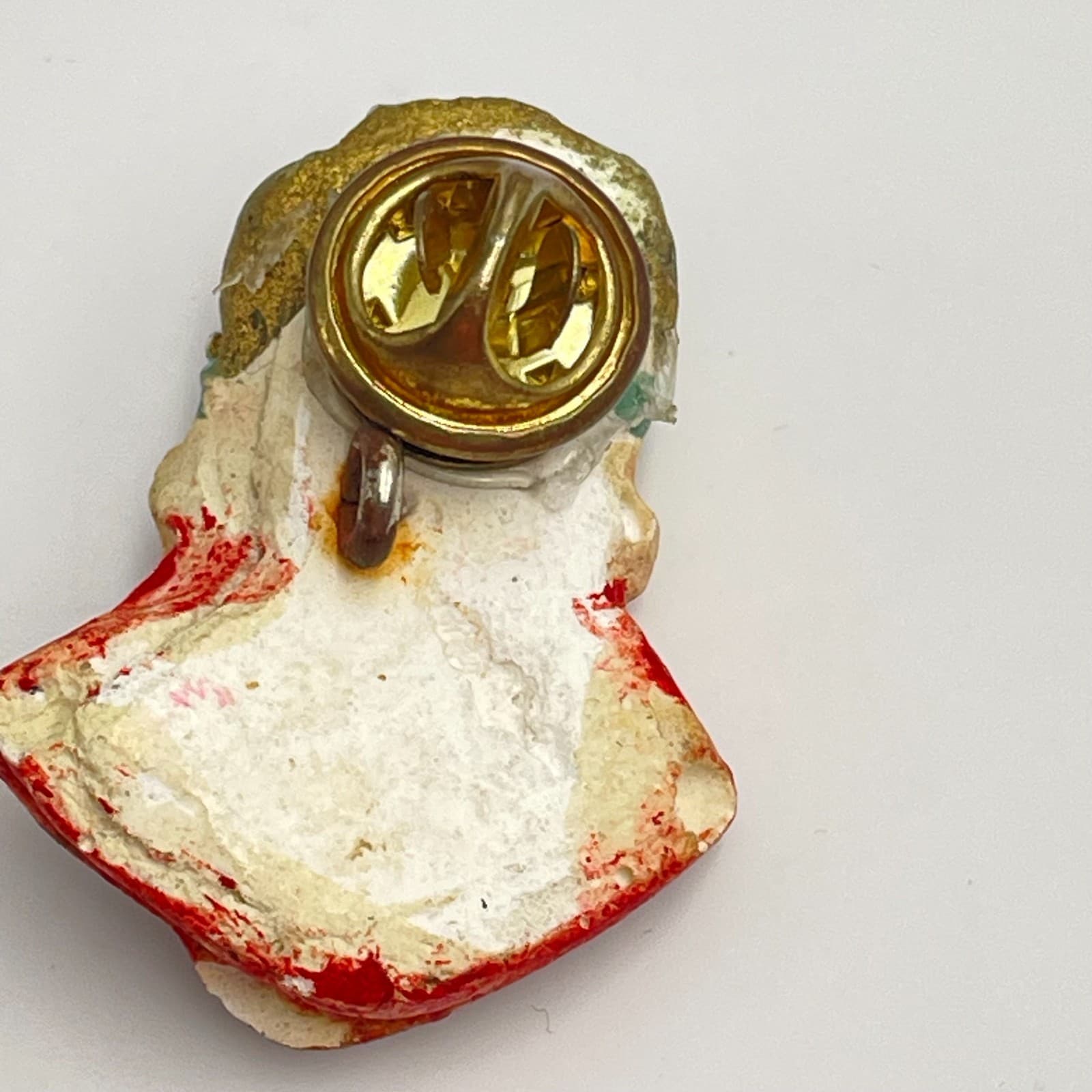 Vintage 90s Asian Wise Man Brooch Pin Hand Painted Rhinestone Gold Tone Boho - Thumbnail 6