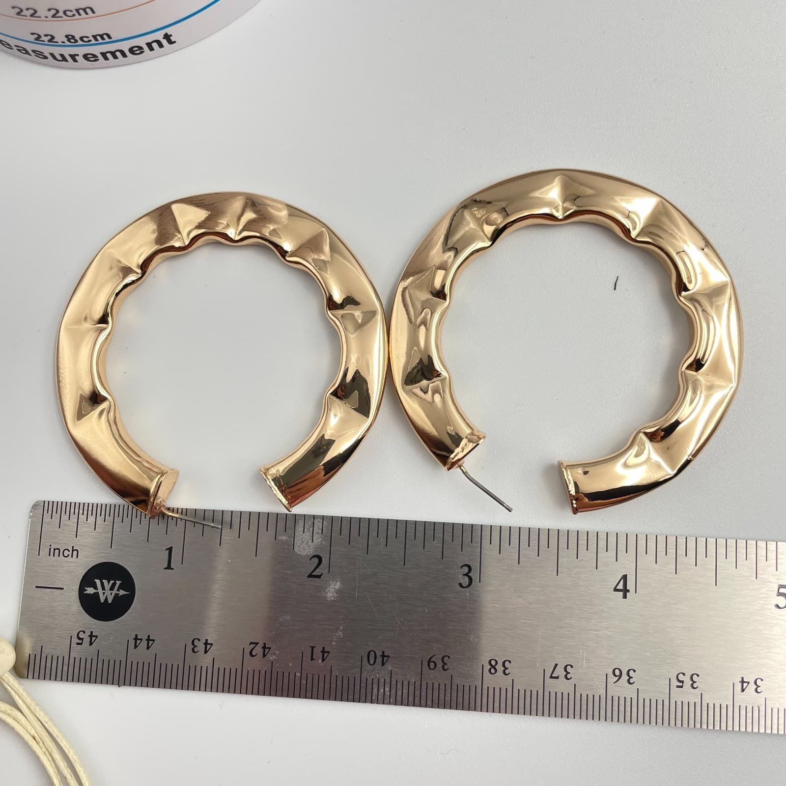 Vintage Y2K Chunky Gold Tone Hammered Hoop Earrings Statement Women's Jewelry - Thumbnail 7