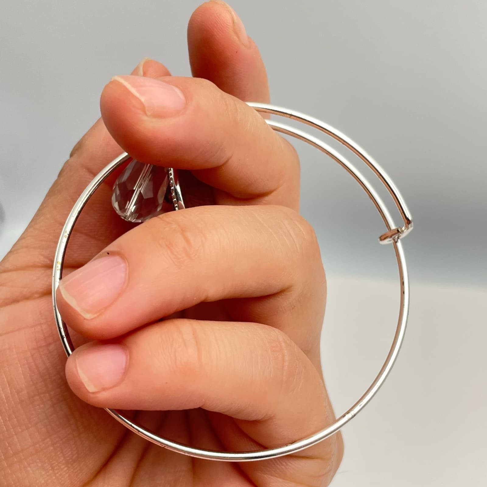 Vintage 90s Silver Tone Sand Dollar Bangle Bracelet Glass Charm Inlay Beach Boho - Thumbnail 7