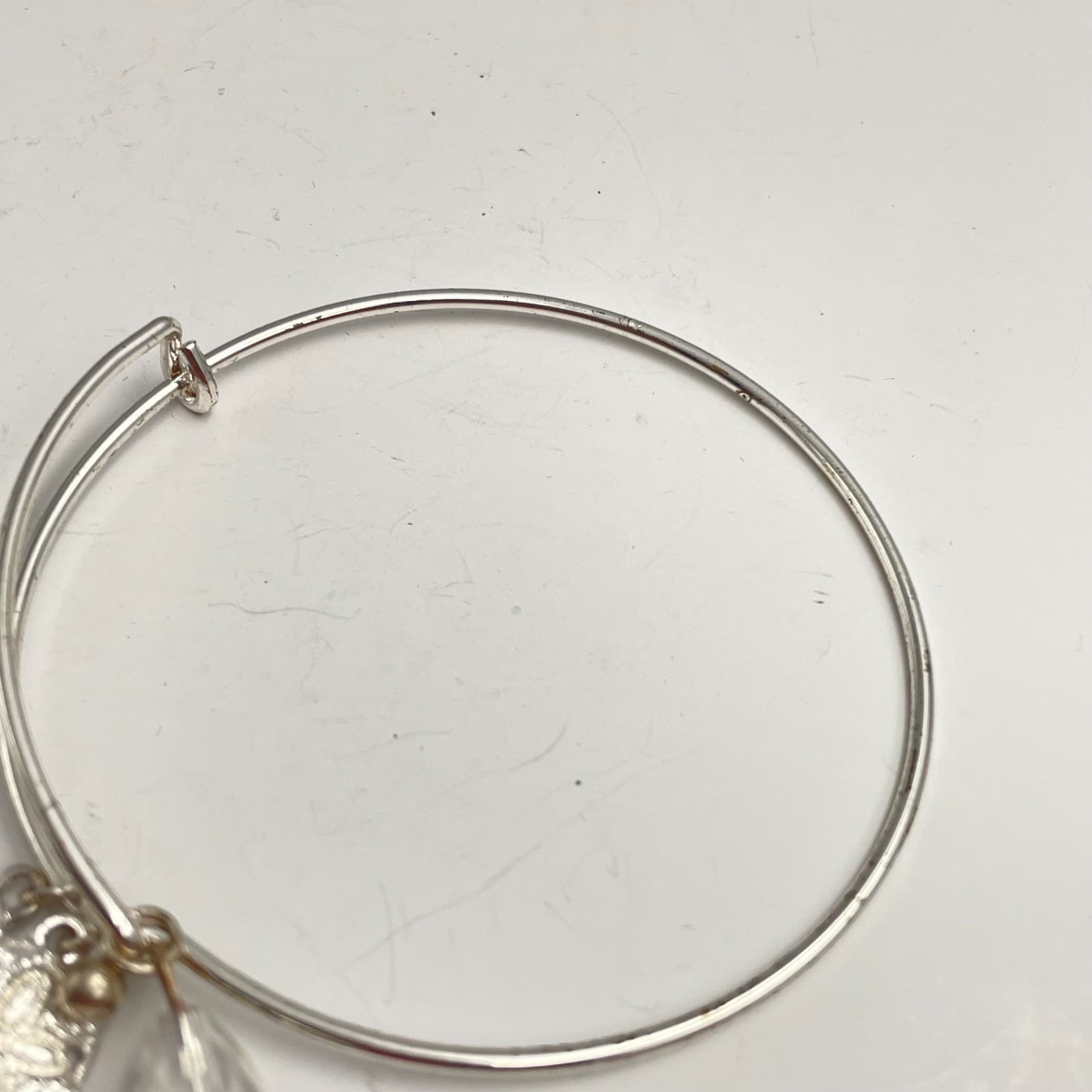 Vintage 90s Silver Tone Sand Dollar Bangle Bracelet Glass Charm Inlay Beach Boho - Thumbnail 5