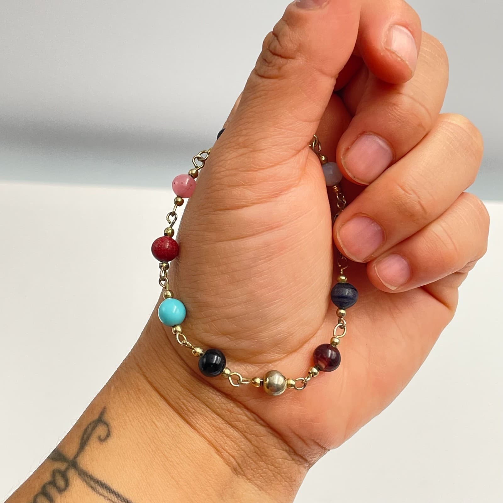 Vintage Y2K Gold Tone Beaded Link Bracelet Boho Women's Classic Fashion Jewelry - Thumbnail 8