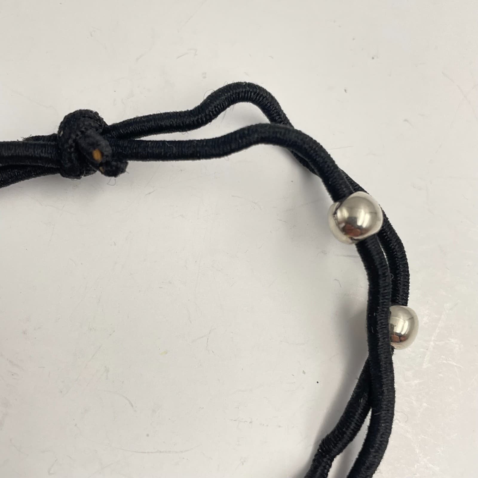 Vintage Y2K Silver Tone Beaded Yellow Charm Peace Sign Bracelet Black Cord - Thumbnail 2