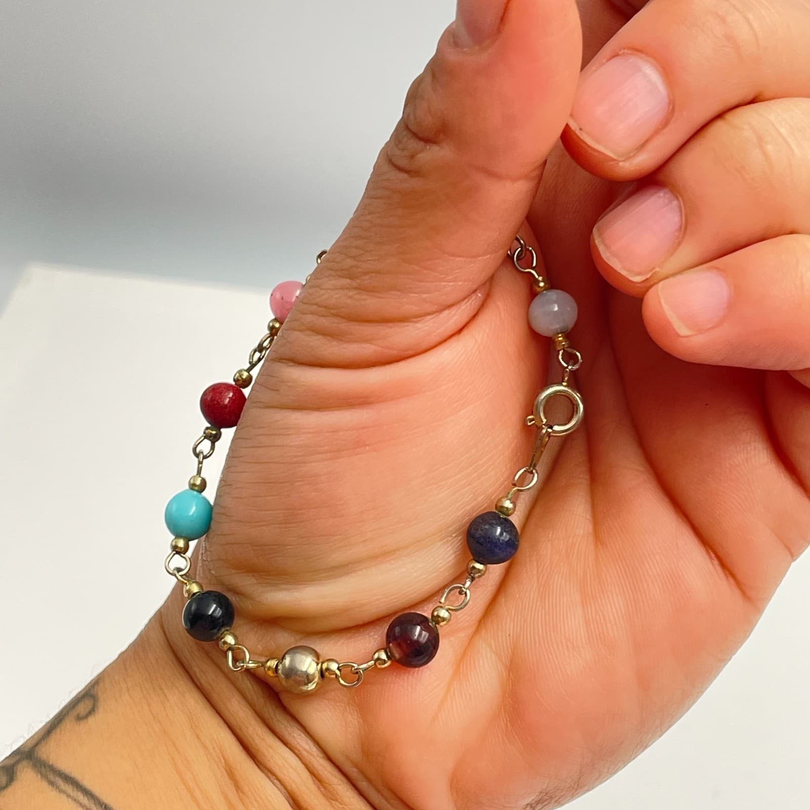 Vintage Y2K Gold Tone Beaded Link Bracelet Boho Women's Classic Fashion Jewelry - Thumbnail 7