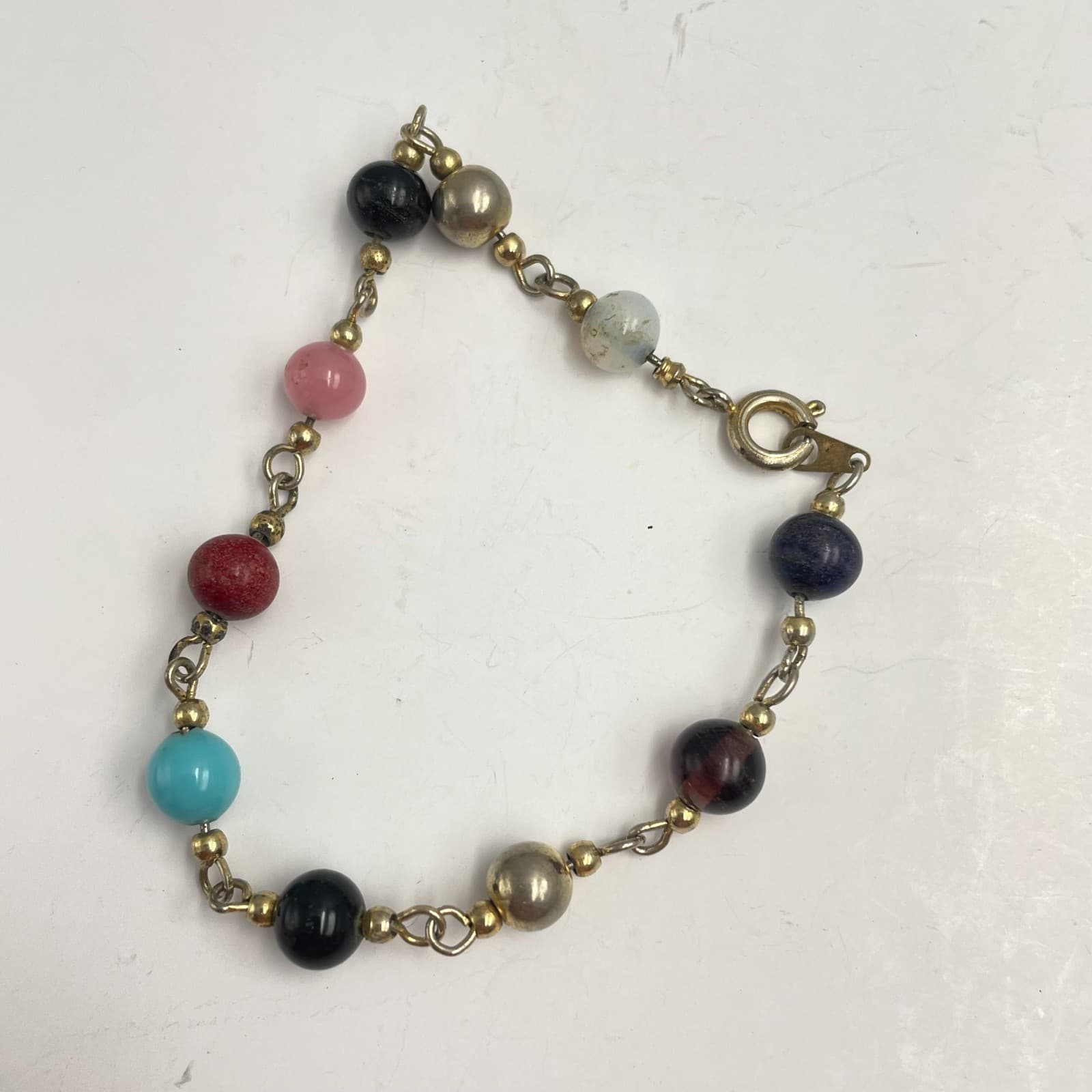 Vintage Y2K Gold Tone Beaded Link Bracelet Boho Women's Classic Fashion Jewelry - Image 1