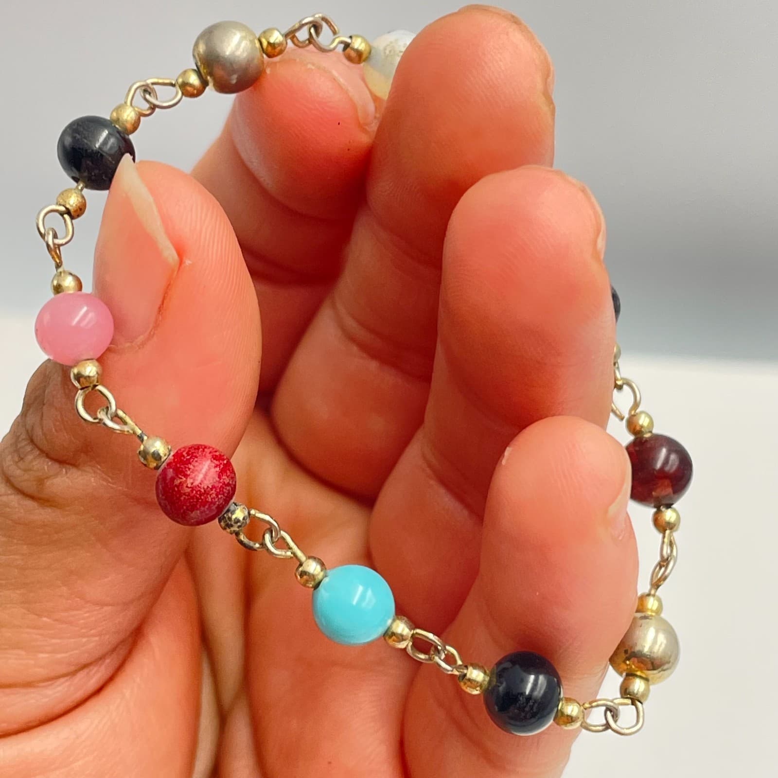 Vintage Y2K Gold Tone Beaded Link Bracelet Boho Women's Classic Fashion Jewelry - Thumbnail 5