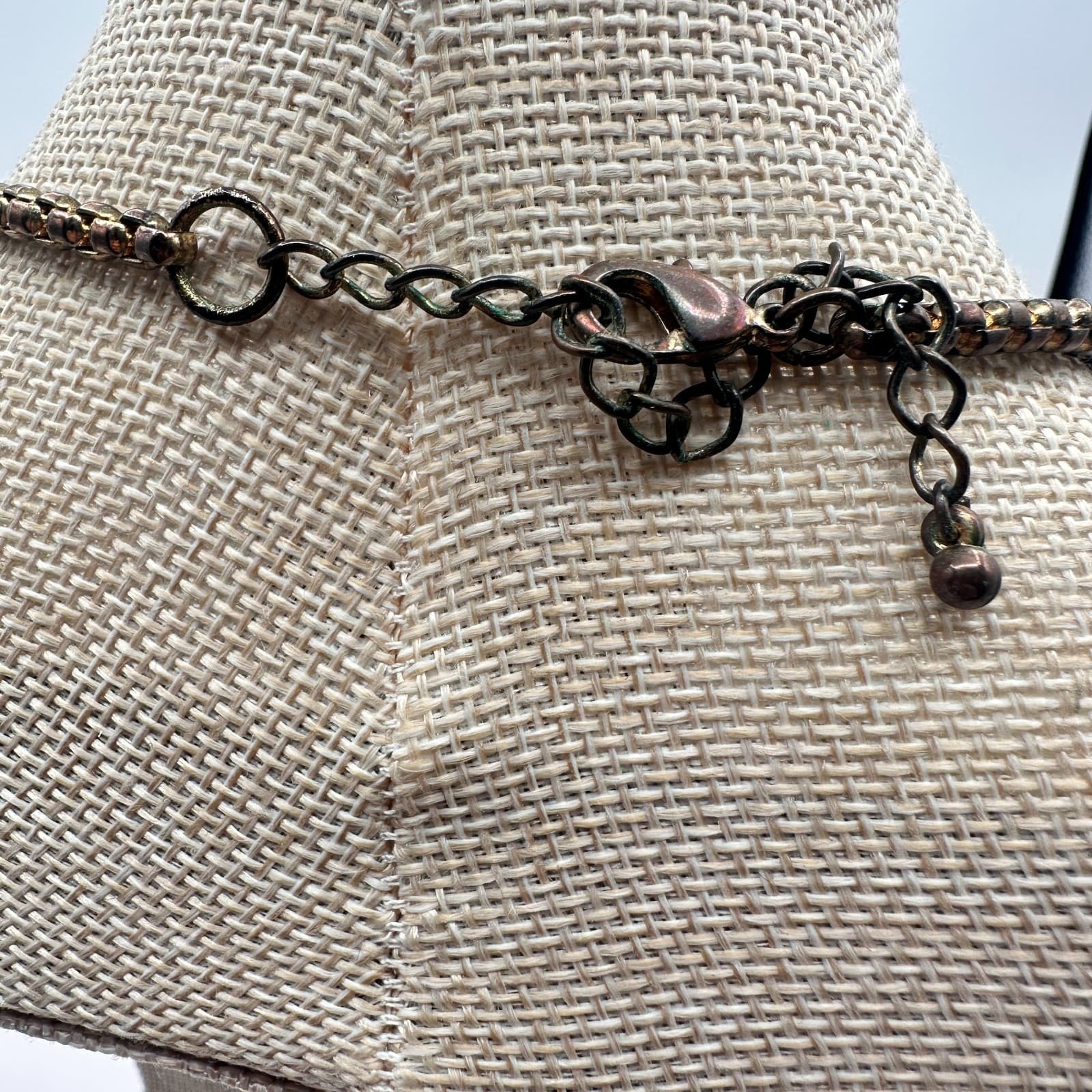 Vintage 80s Women Glass Bib Statement Necklace Blue Rope Cord Multi Color Gold - Thumbnail 5