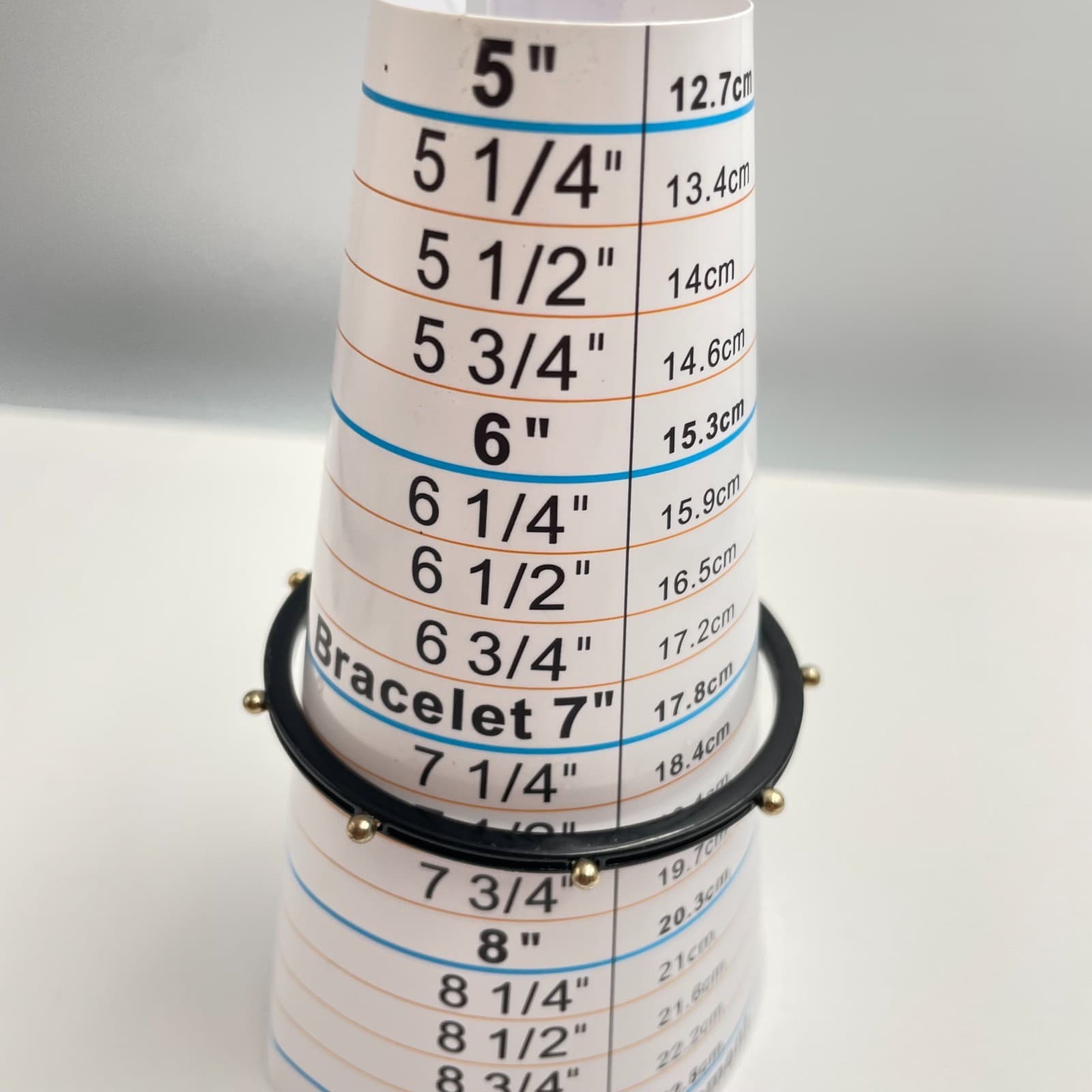 Vintage 90s Black Bangle Bracelet Gold Tone Studded Bead Accents Minimalist - Thumbnail 6