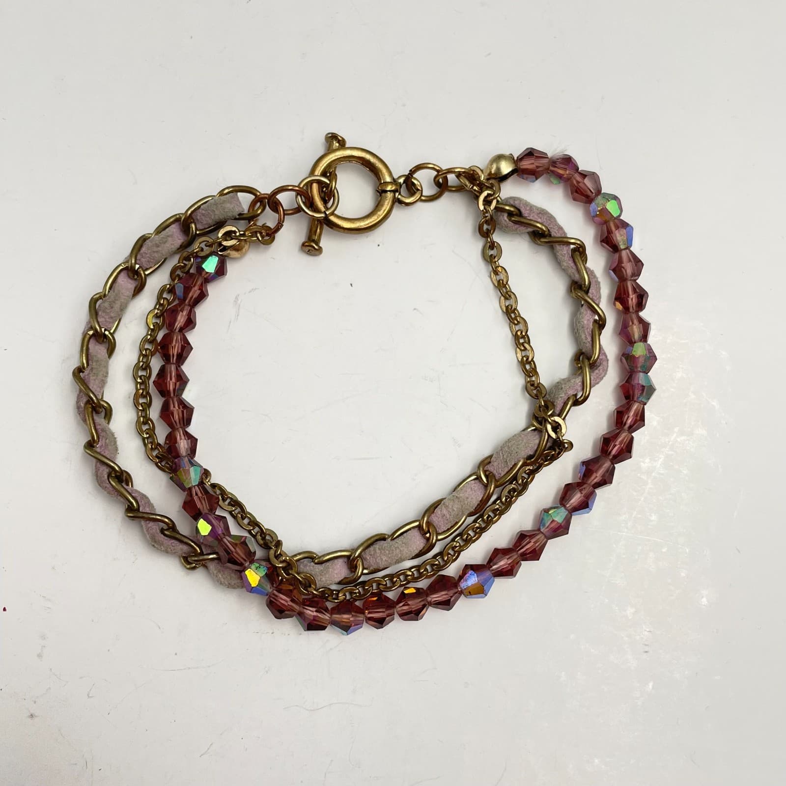 Vintage Y2K Gold Tone Chain Multi-Strand Bracelet Aurora Borealis Beaded Jewelry - Image 1