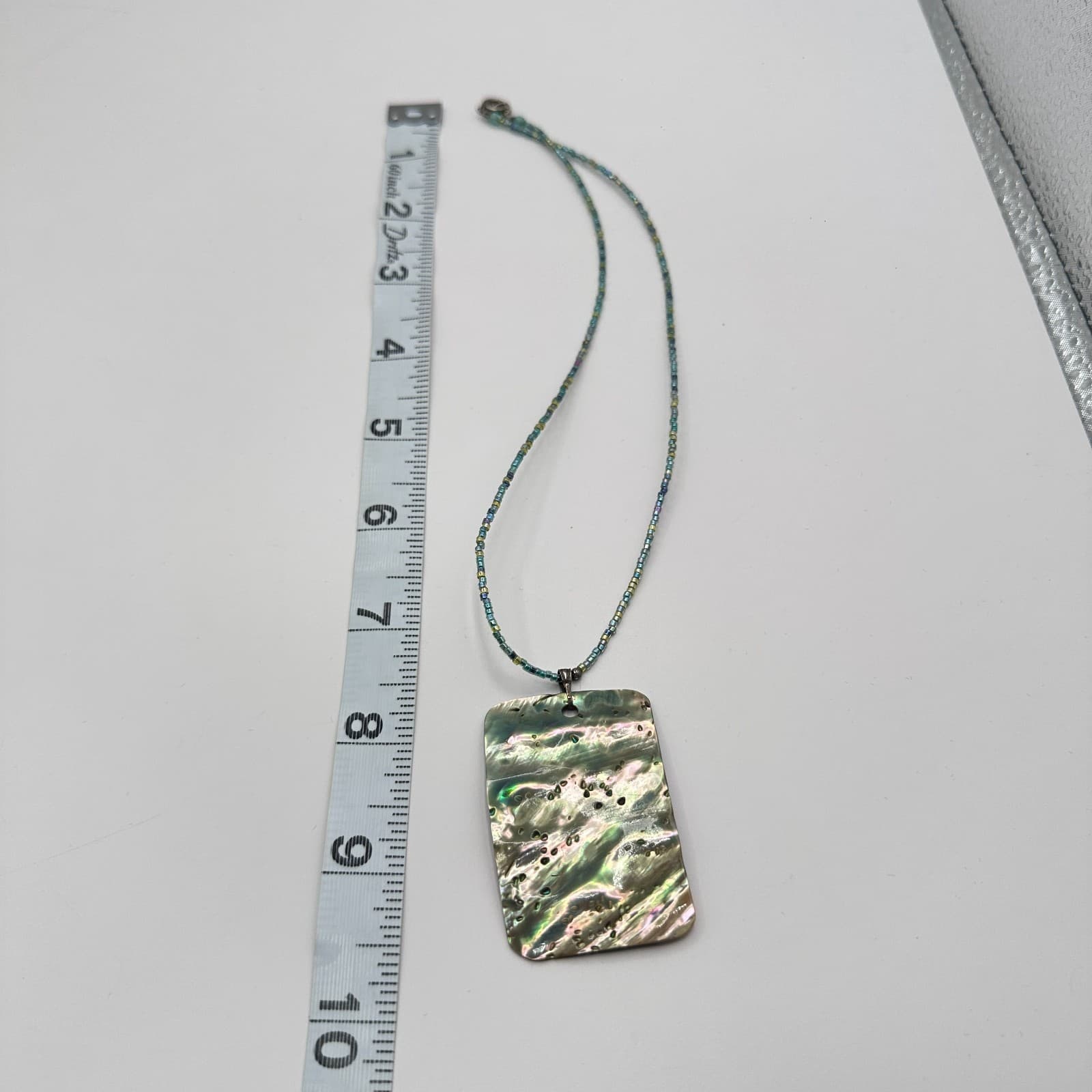 Vintage Y2K Silver Tone Abalone Shell Beaded Pendant Necklace Women's Jewelry - Thumbnail 8