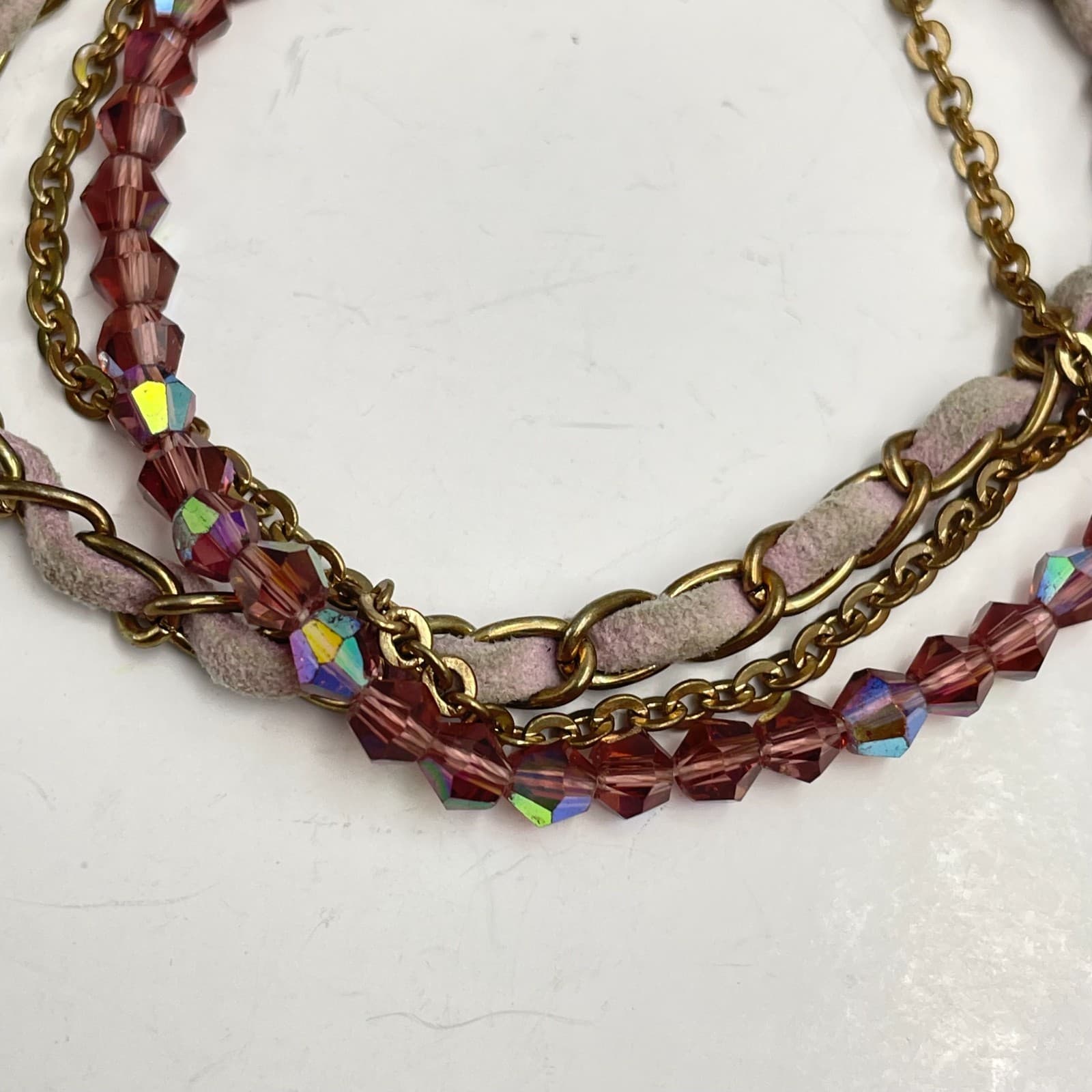 Vintage Y2K Gold Tone Chain Multi-Strand Bracelet Aurora Borealis Beaded Jewelry - Thumbnail 4