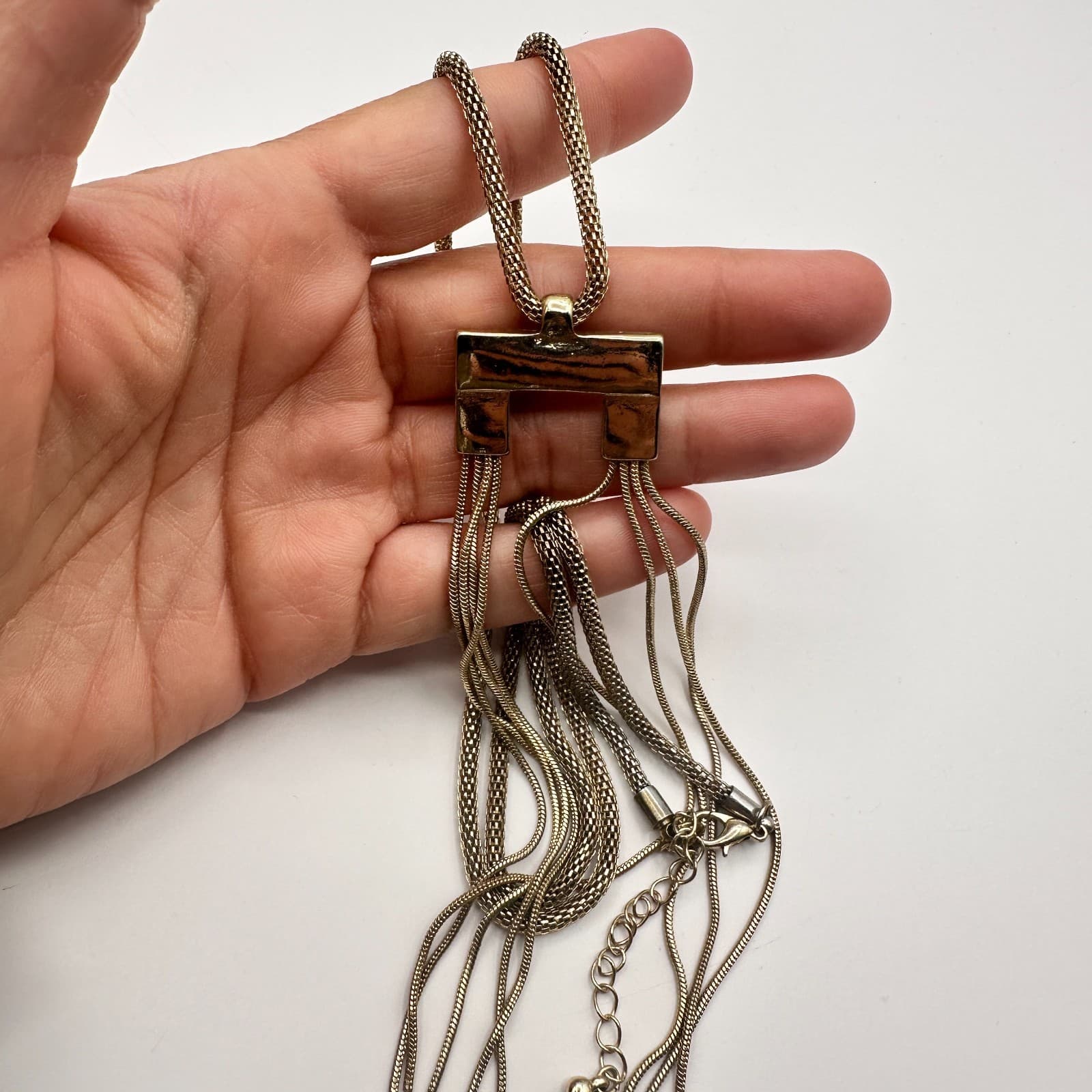 Vintage Y2K Gold Tone Snake Chain Tassel Pendent Necklace Women's Jewelry - Thumbnail 8