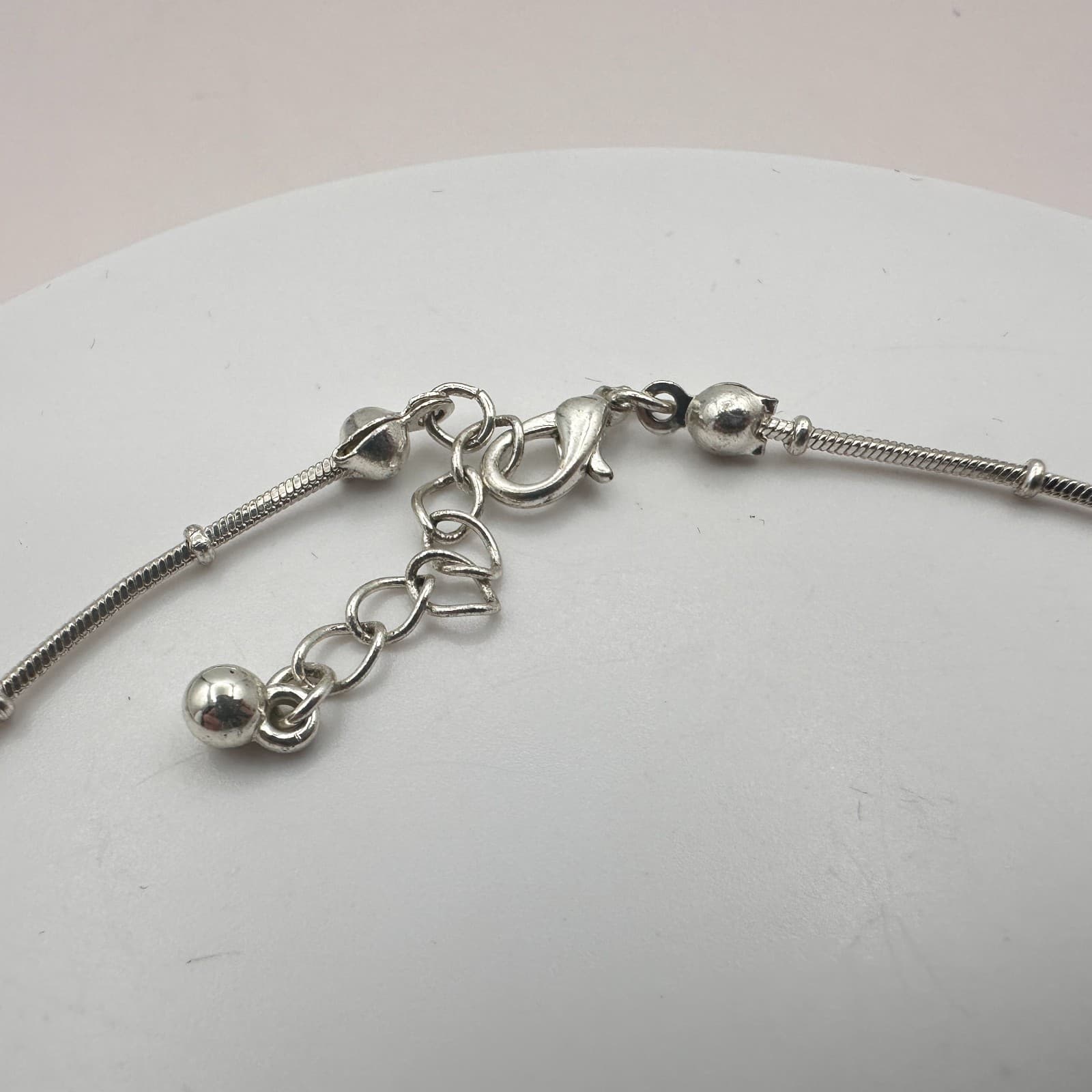 Vintage 90s Silver Tone Station Snake Chain Anklet Bracelet Boho Minimalist - Thumbnail 4