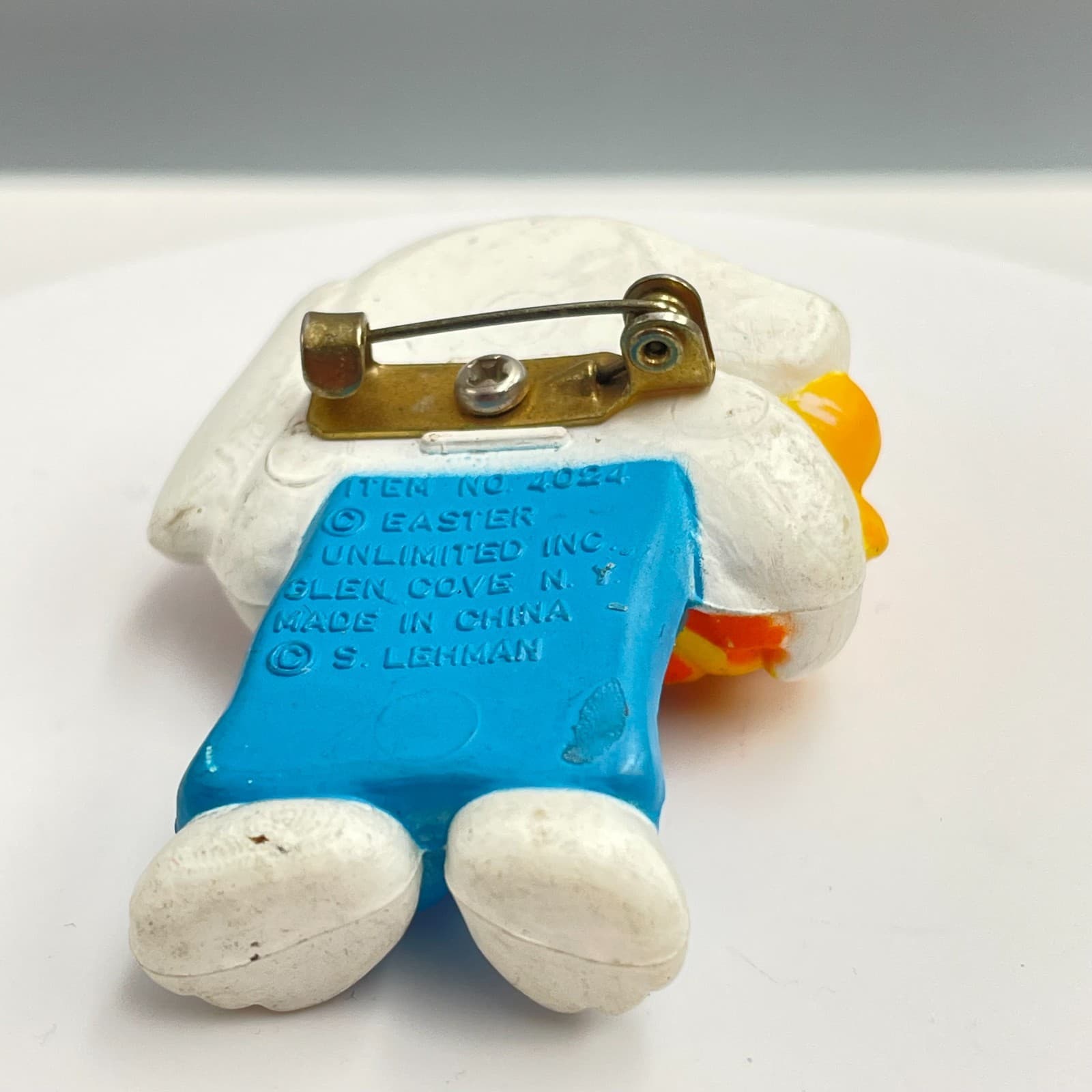 Vintage 90s Easter Unlimited Inc. Bunny Brooch Pin S Lehman 4024 Overalls Chicks - Thumbnail 6