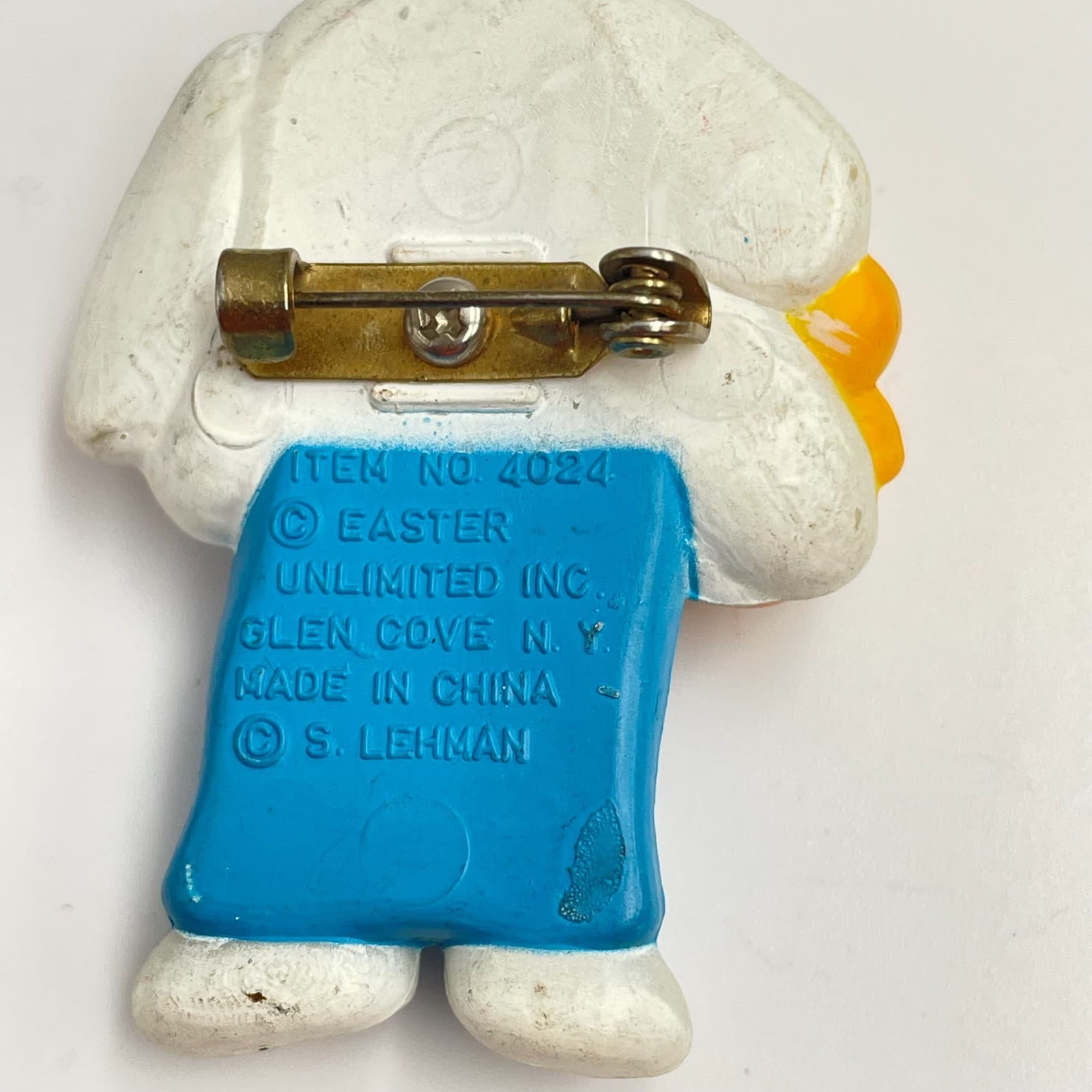Vintage 90s Easter Unlimited Inc. Bunny Brooch Pin S Lehman 4024 Overalls Chicks - Thumbnail 5