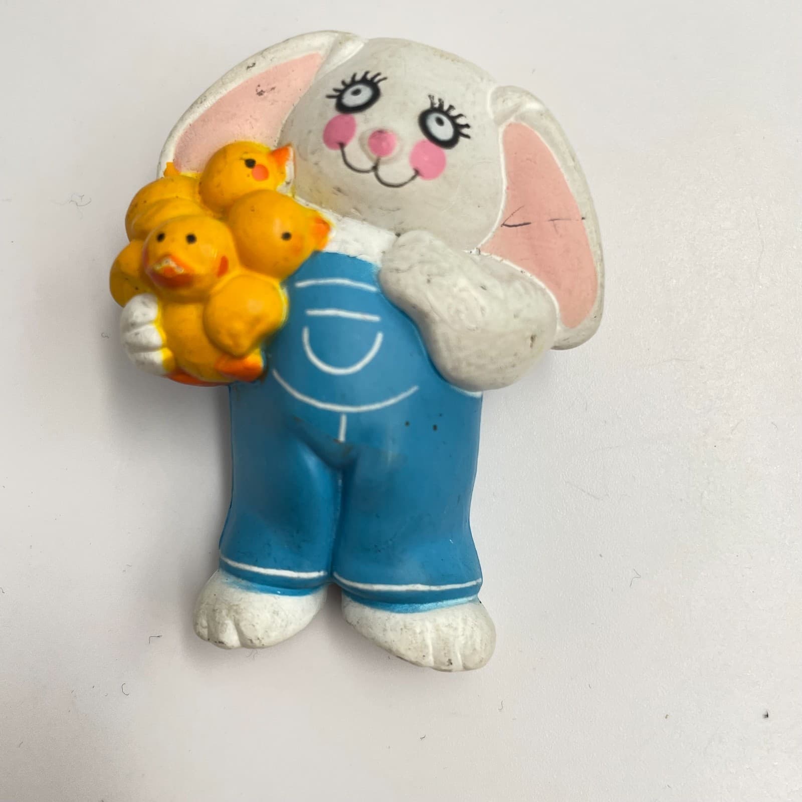 Vintage 90s Easter Unlimited Inc. Bunny Brooch Pin S Lehman 4024 Overalls Chicks - Image 1