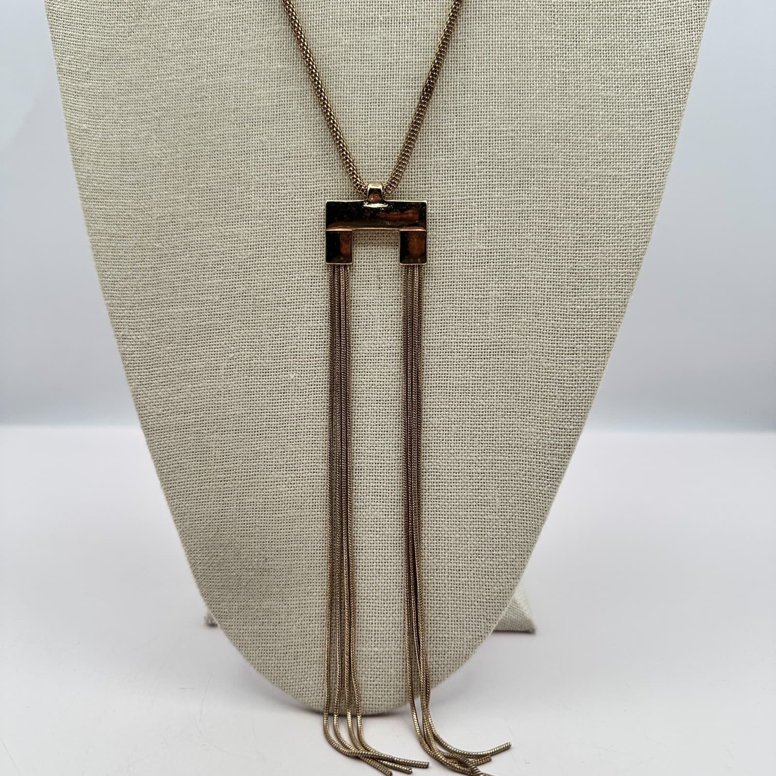 Vintage Y2K Gold Tone Snake Chain Tassel Pendent Necklace Women's Jewelry - Thumbnail 2