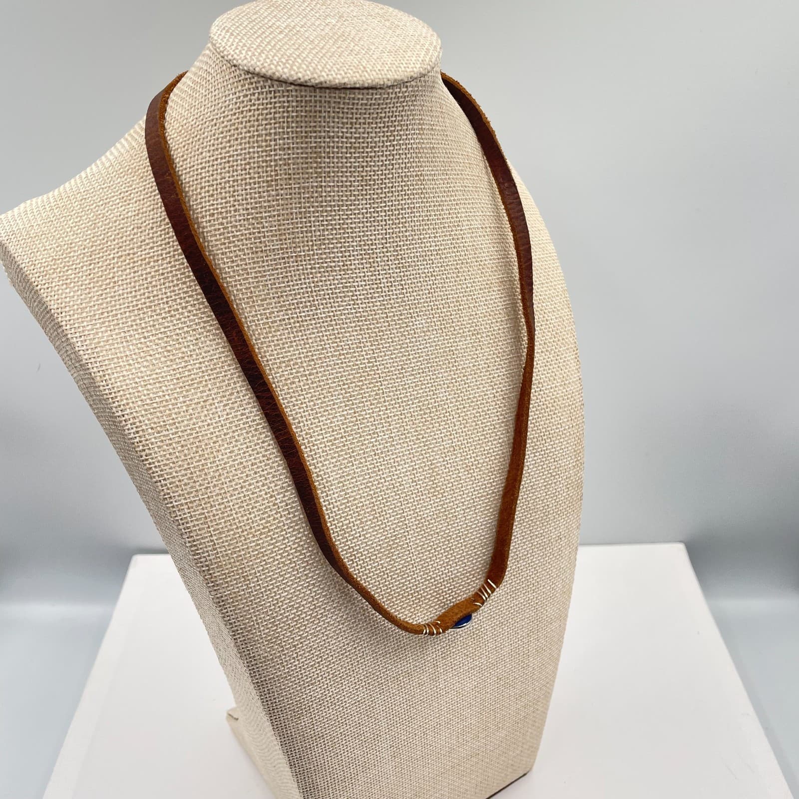 VTG Evil Eye Leather Cord Necklace Blue Protection Amulet Boho Nazar Wire Wrap - Thumbnail 5