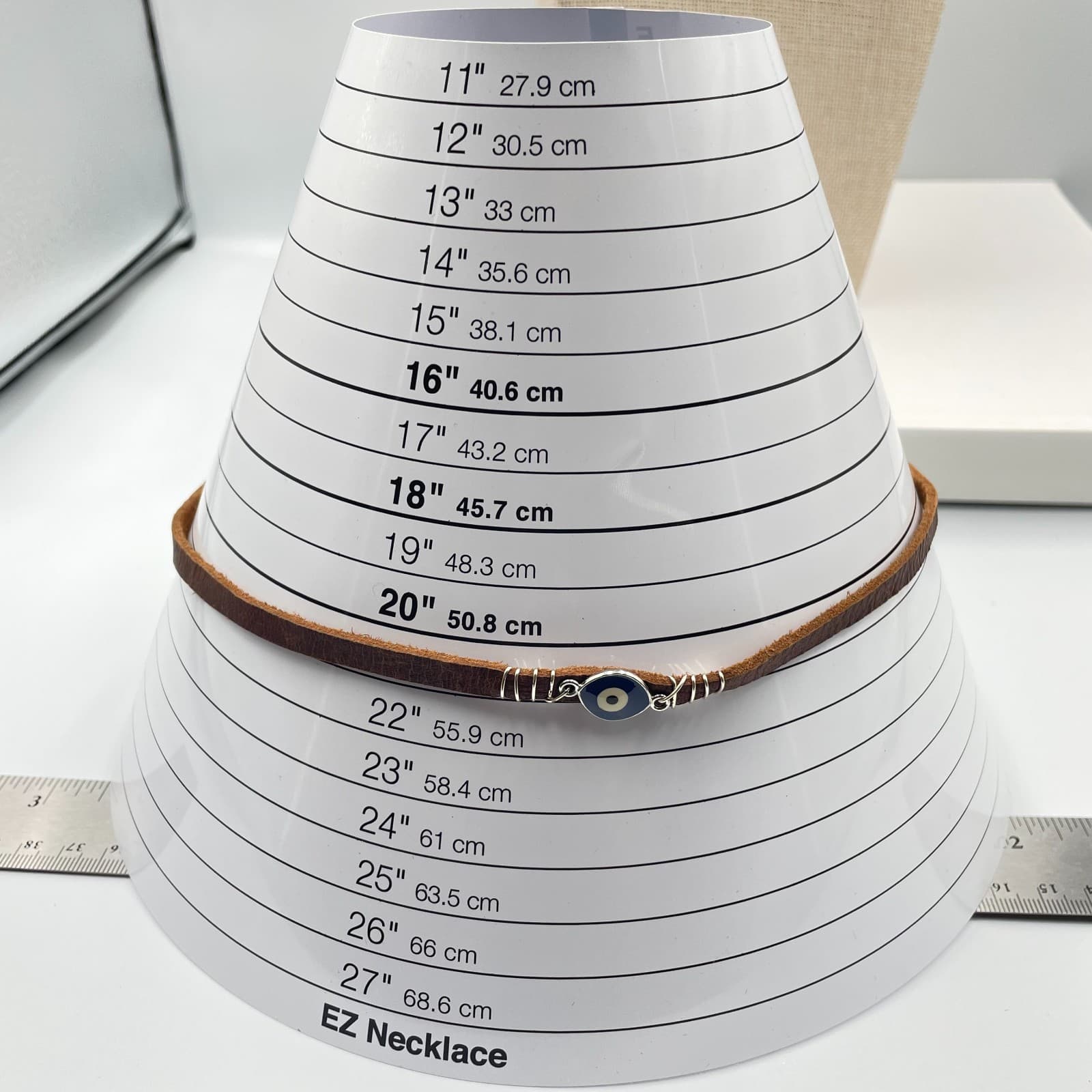 VTG Evil Eye Leather Cord Necklace Blue Protection Amulet Boho Nazar Wire Wrap - Thumbnail 7