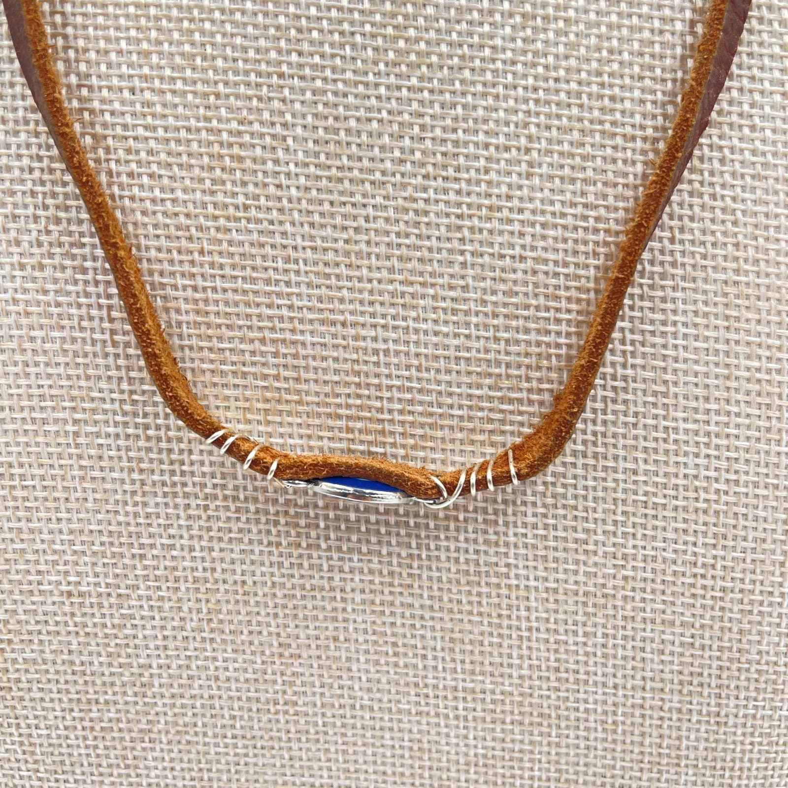 VTG Evil Eye Leather Cord Necklace Blue Protection Amulet Boho Nazar Wire Wrap - Thumbnail 3