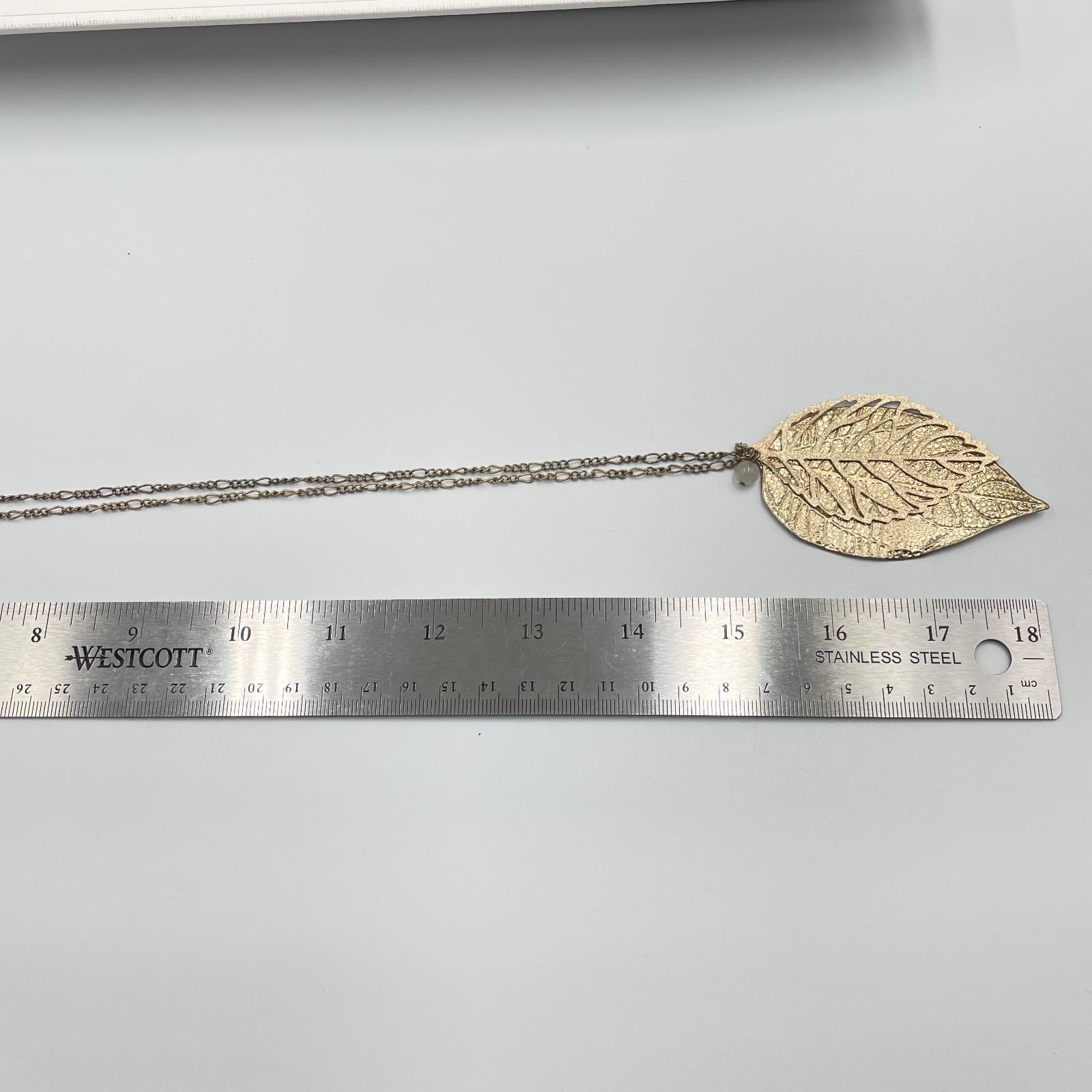 Gold Filigree Leaf Pendant Necklace Oversized Long Chain Boho Statement Jewelry - Thumbnail 8