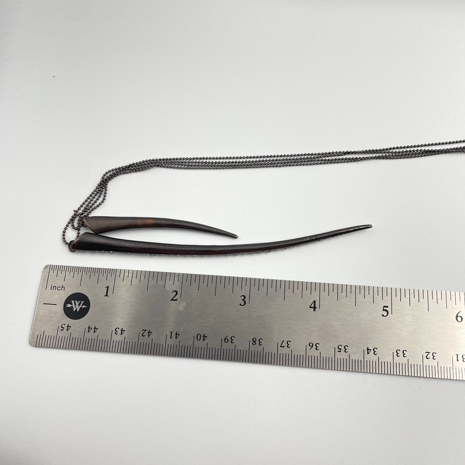 Vintage Y2K Gunmetal Double Layer Spike Rhinestone Horn Pendant Necklace Jewelry - Thumbnail 9