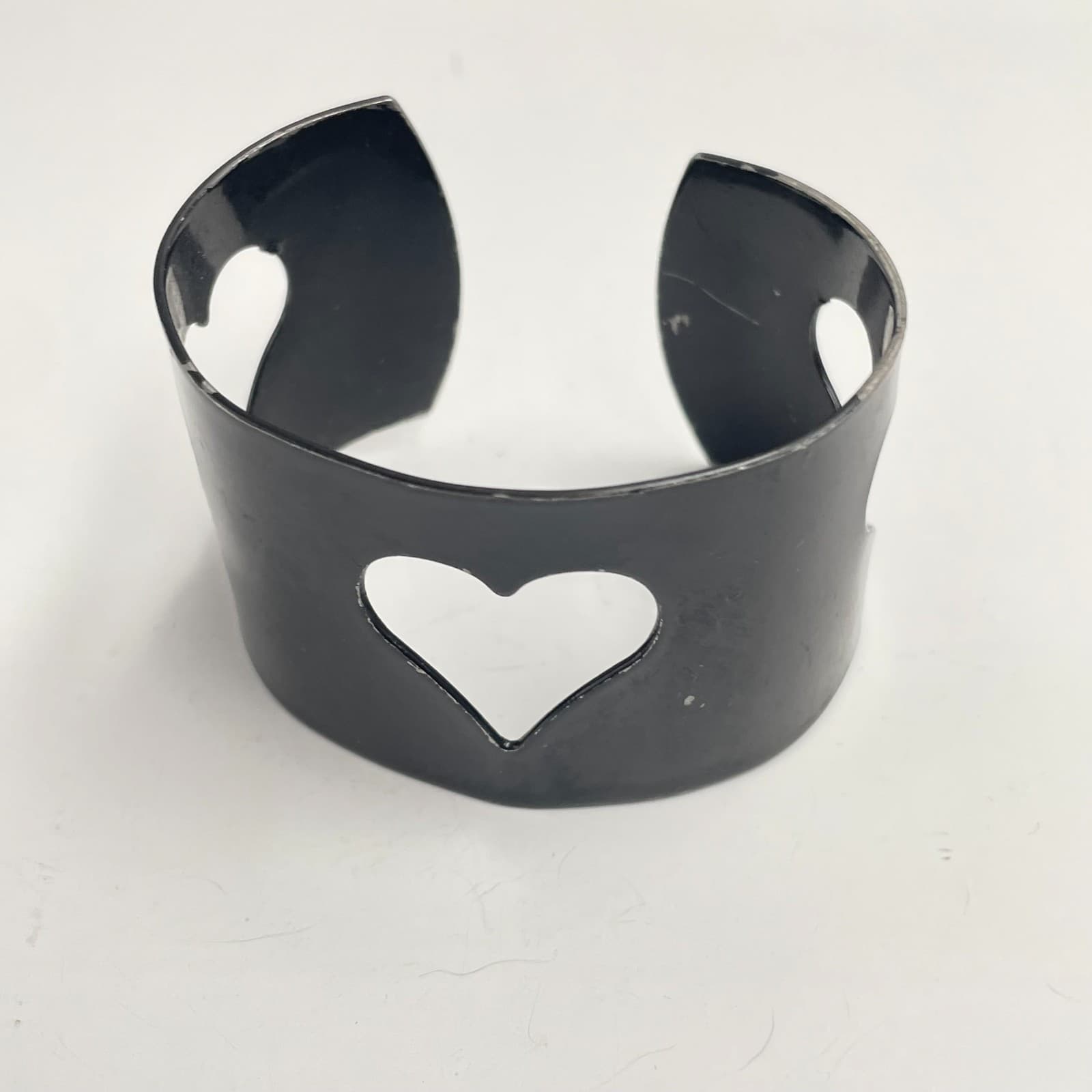 Vintage 80s Gothic Black Heart Cutout Ring Adjustable Punk Statement Jewelry - Image 1